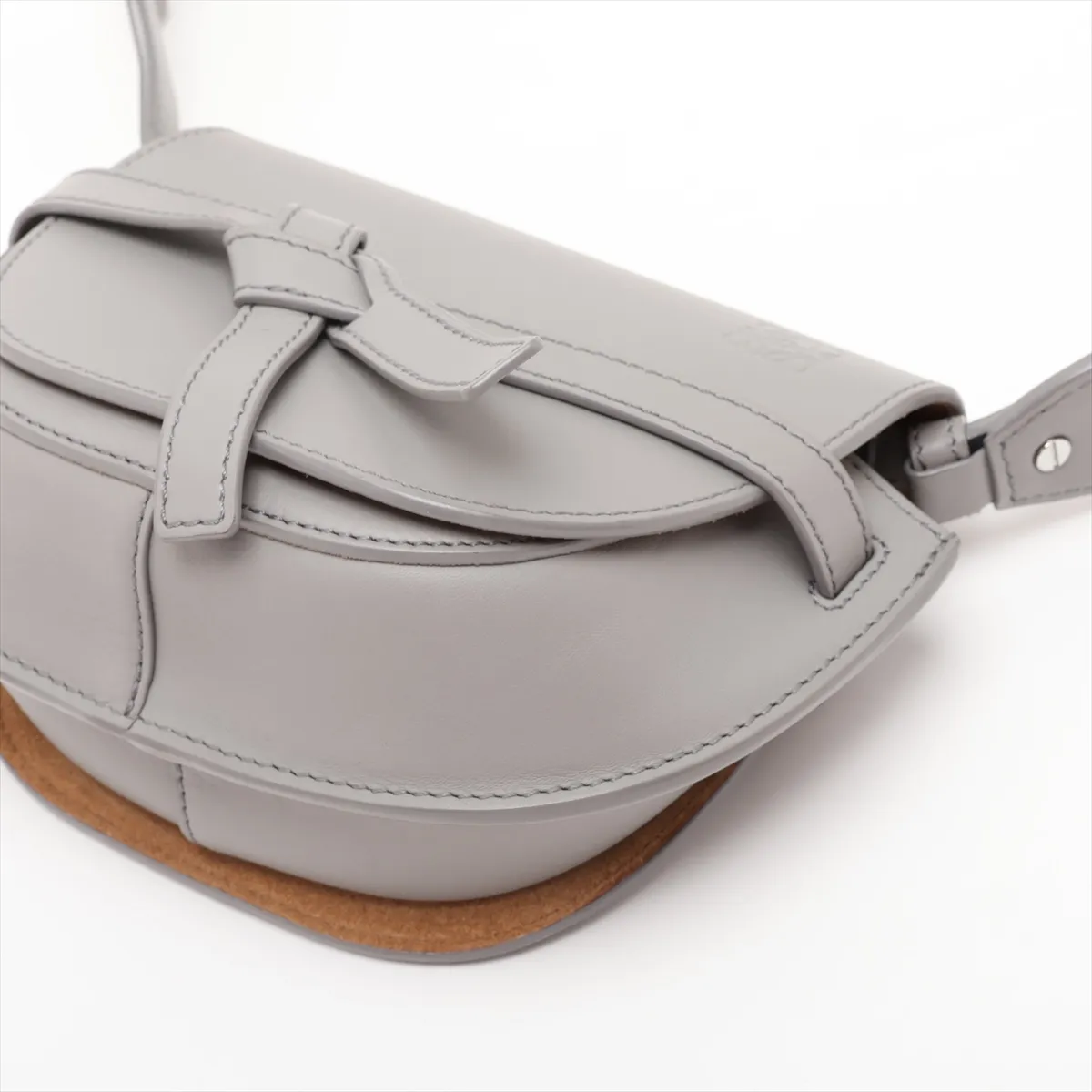 Gate Dual Mini Leather Shoulder Bag, Gray — view 3