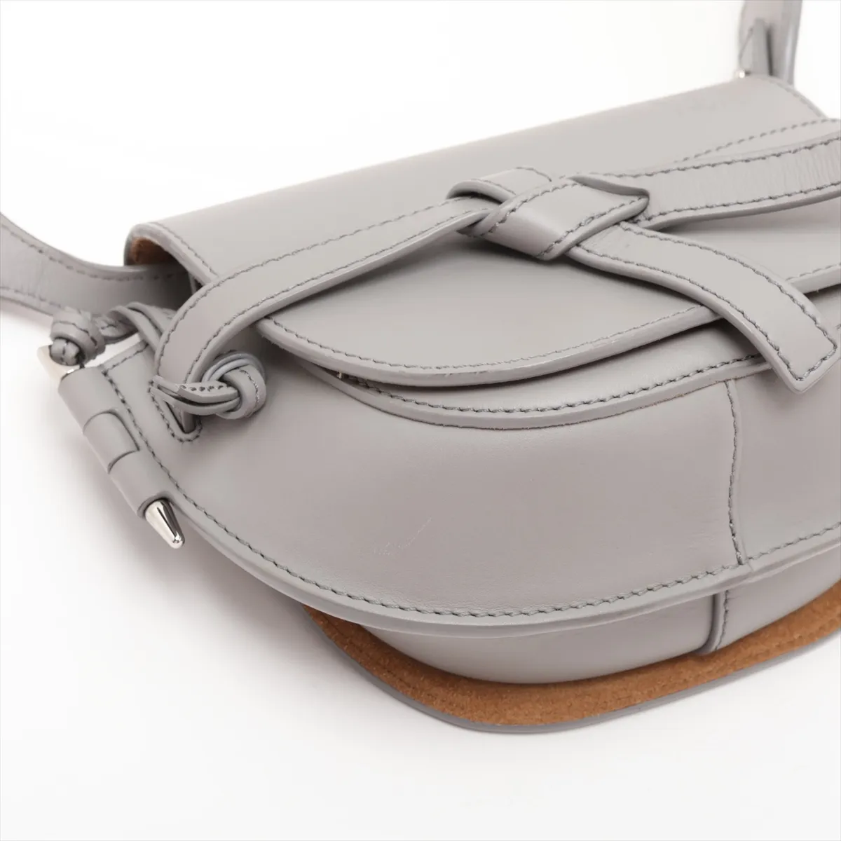 Gate Dual Mini Leather Shoulder Bag, Gray — view 4