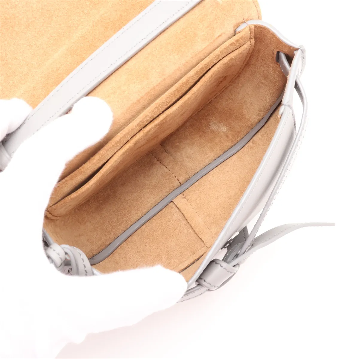 Gate Dual Mini Leather Shoulder Bag, Gray — view 6