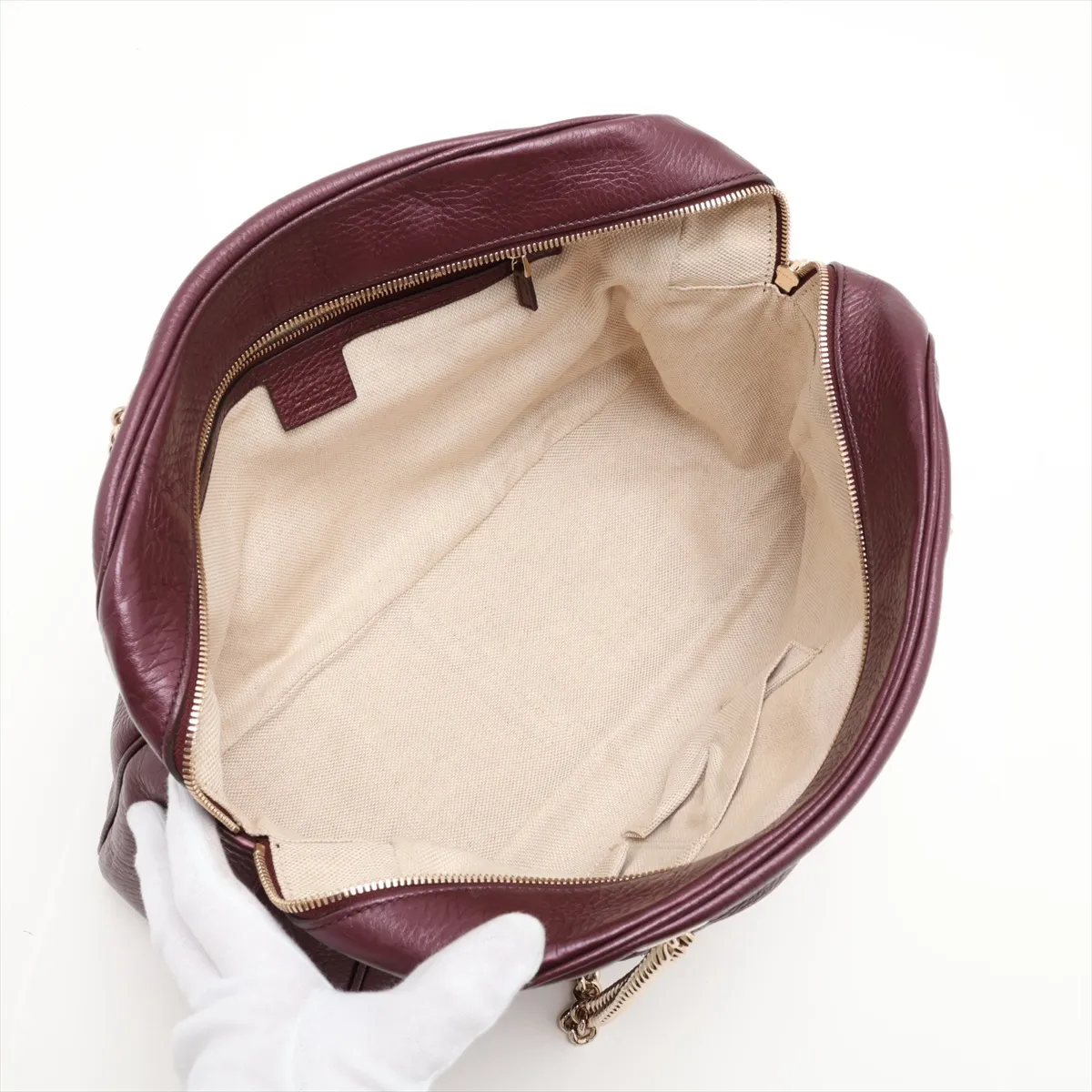 Soho 353126 Leather Chain Tote Bag, Purple — view 7