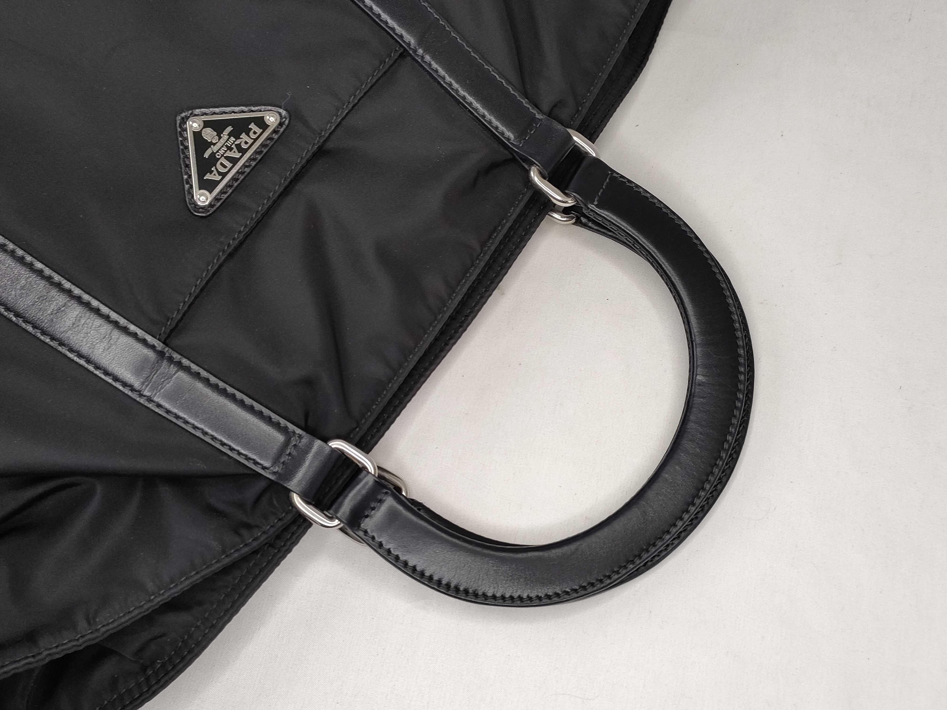 Nylon Prada Nylon Leather Tote Bag Shoulder Bag Black Cereal Tote Bag — view 3