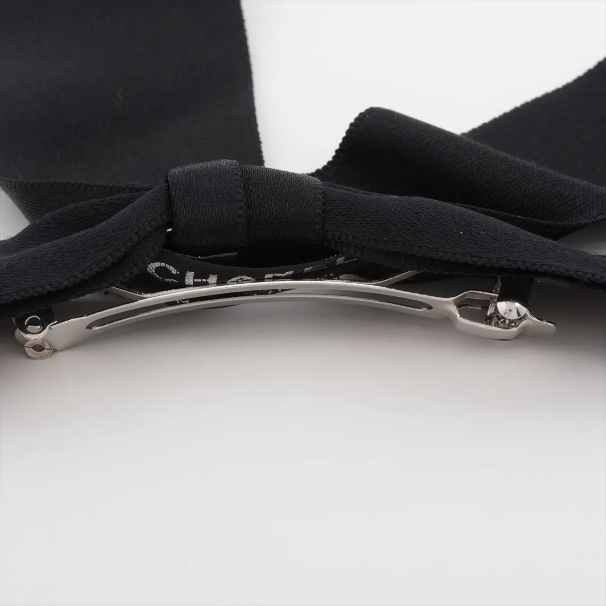 Coco Mark Ribbon Barrette, Satin, Black. Shows signs of wear, — view 2