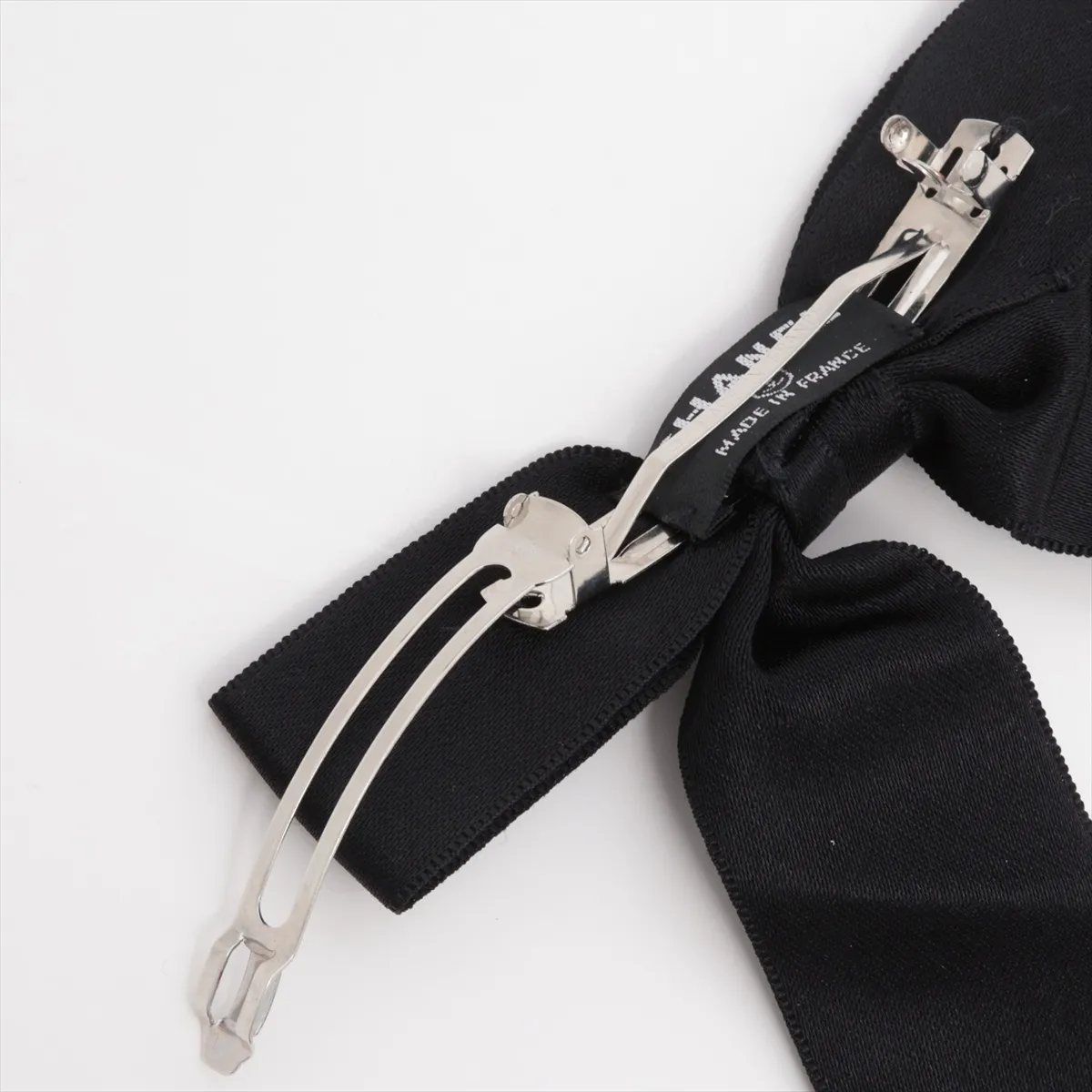Coco Mark Ribbon Barrette, Satin, Black. Shows signs of wear, — view 3