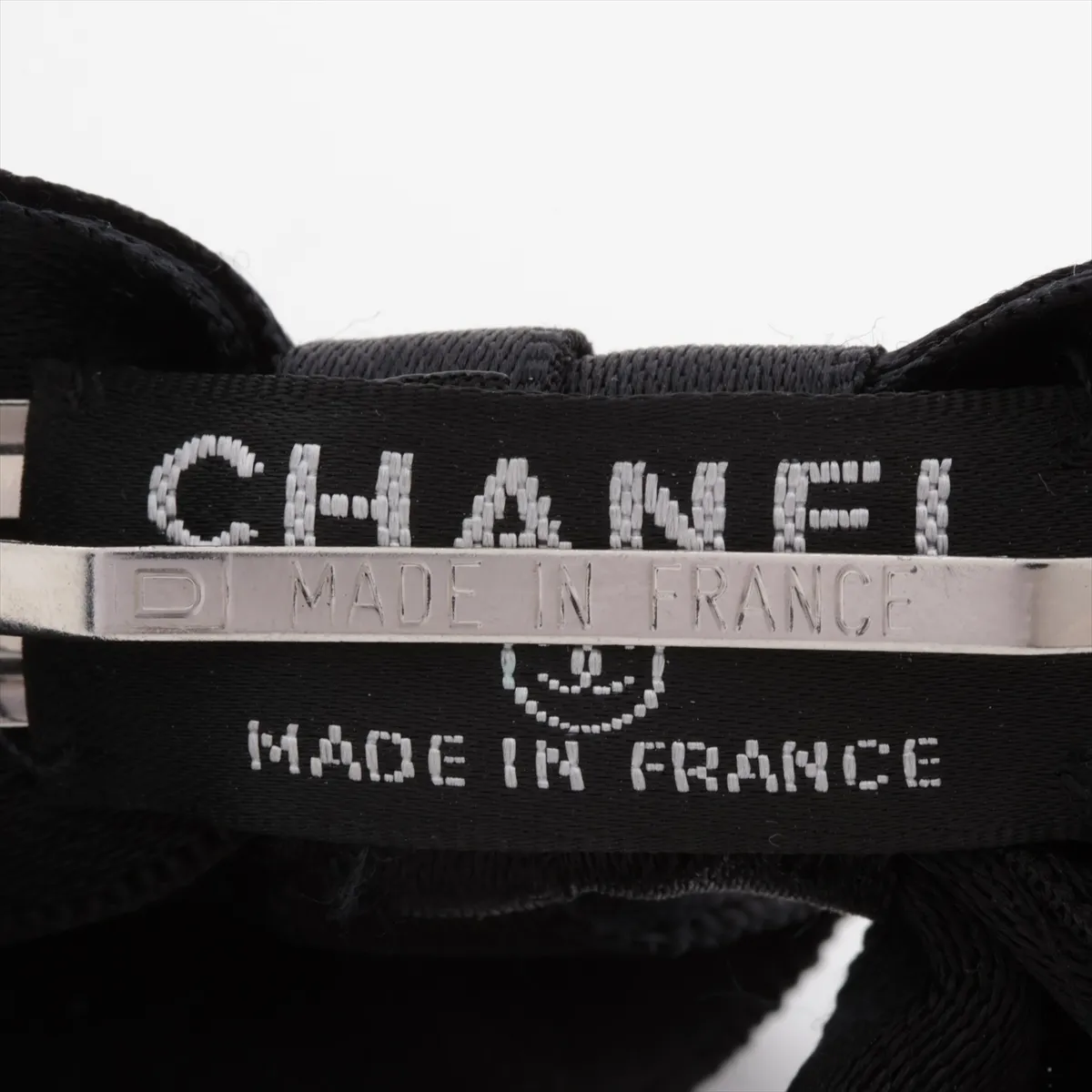 Coco Mark Ribbon Barrette, Satin, Black. Shows signs of wear, — view 6
