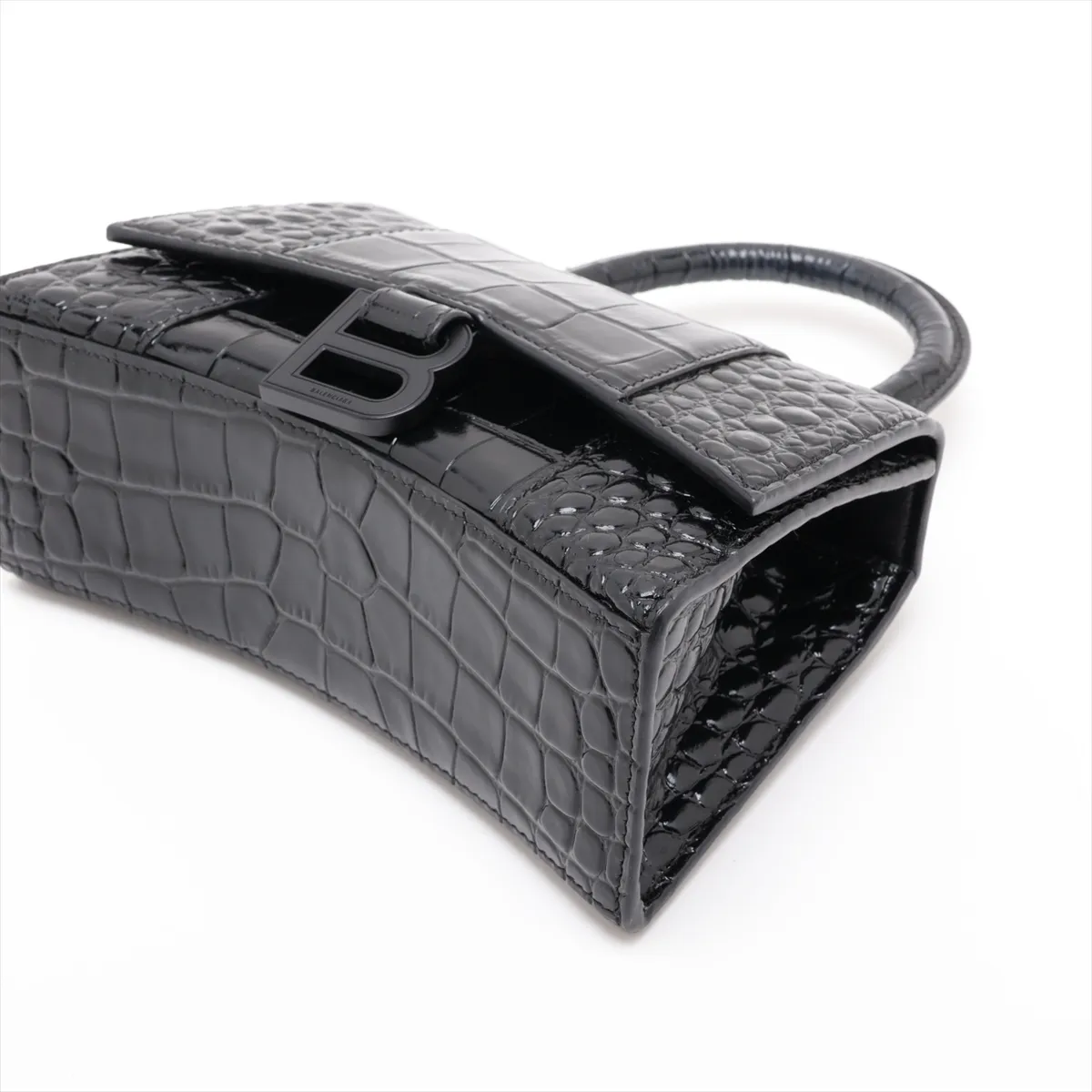Hourglass XS Crocodile Embossed 2-Way Handbag, Black 592833 — view 3