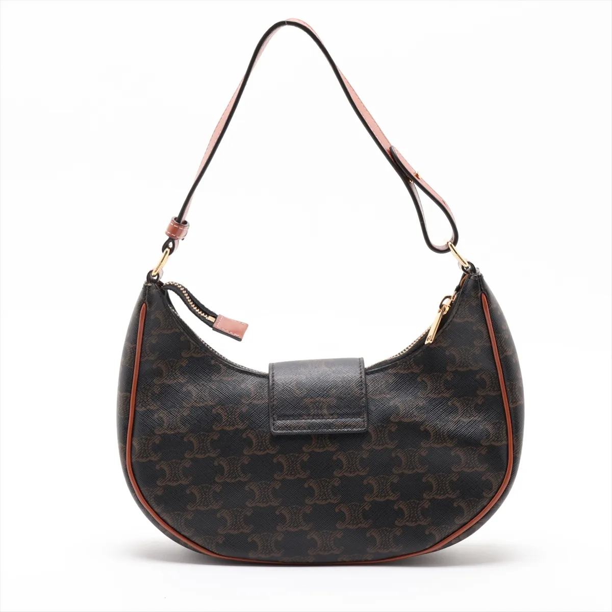 Triomphe Ava PVC x Leather Shoulder Bag, Black x Brown — view 2
