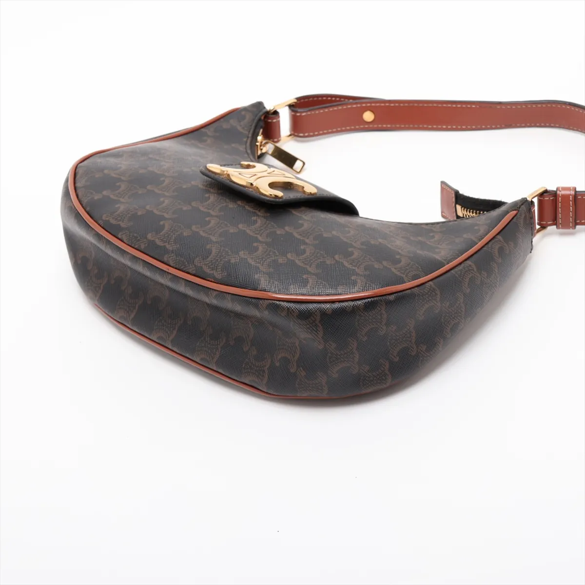 Triomphe Ava PVC x Leather Shoulder Bag, Black x Brown — view 3