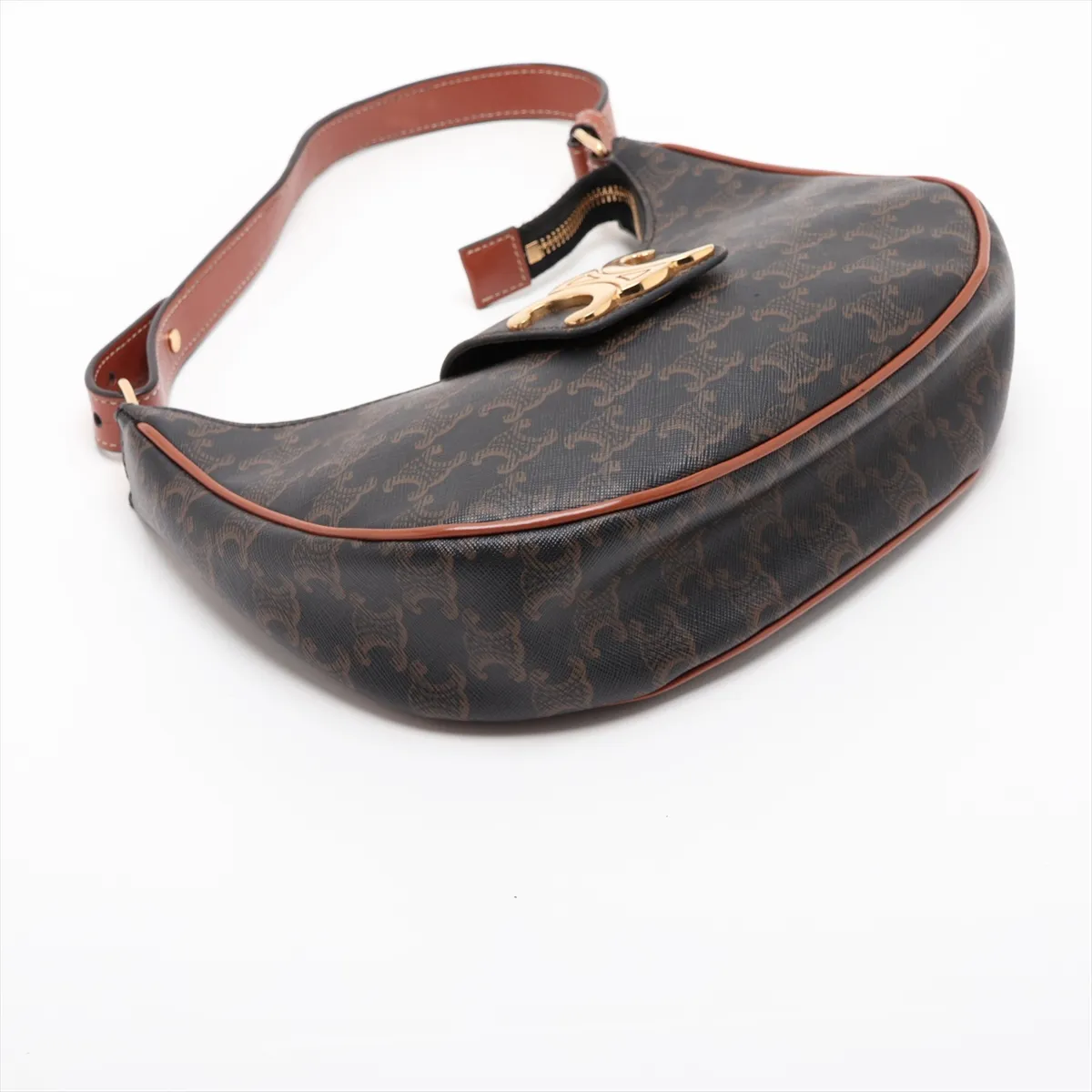 Triomphe Ava PVC x Leather Shoulder Bag, Black x Brown — view 4