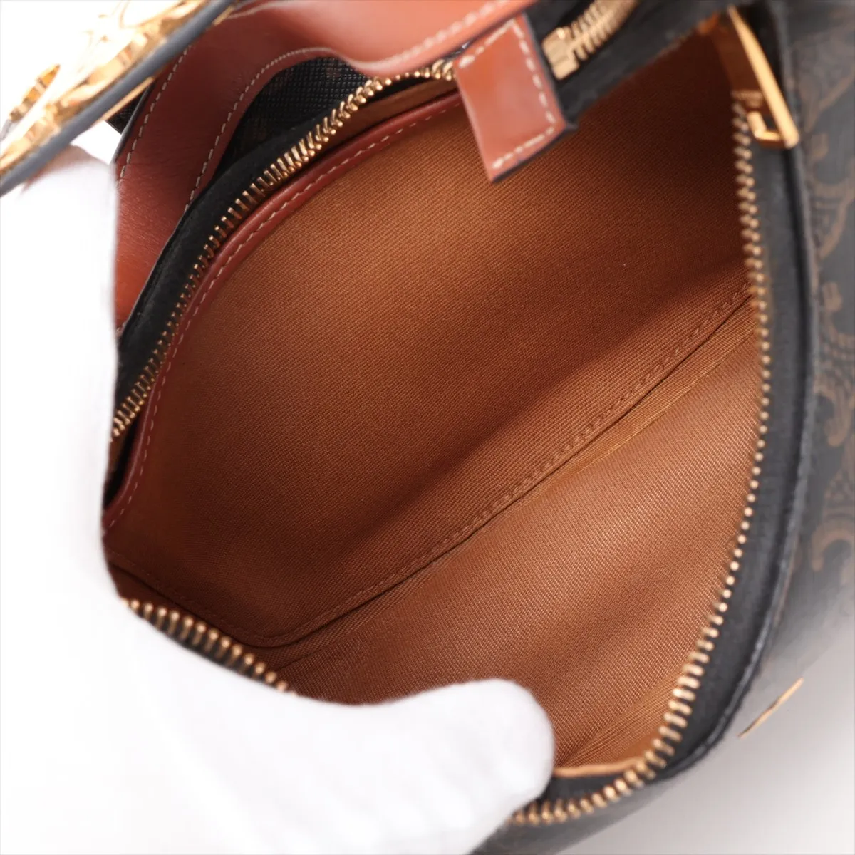 Triomphe Ava PVC x Leather Shoulder Bag, Black x Brown — view 7