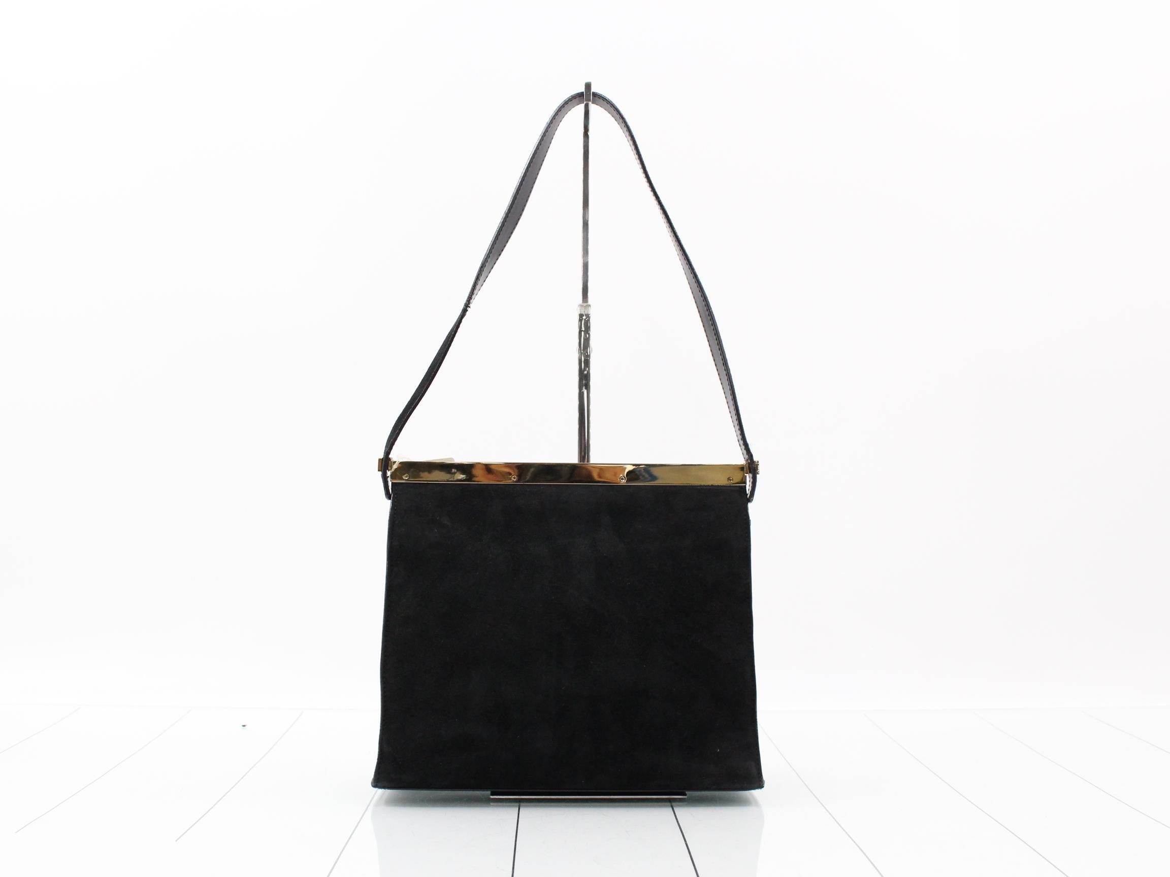 Shoulder bag, suede, black, gold — view 2