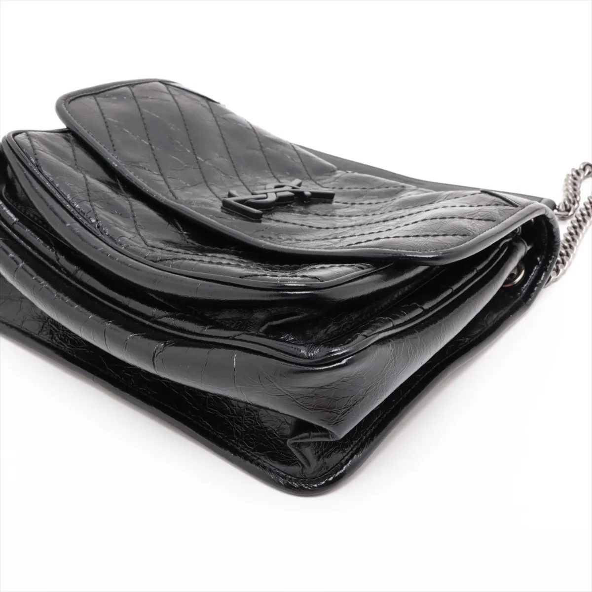 Niki Leather Chain Shoulder Bag, Black, 633158 — view 3