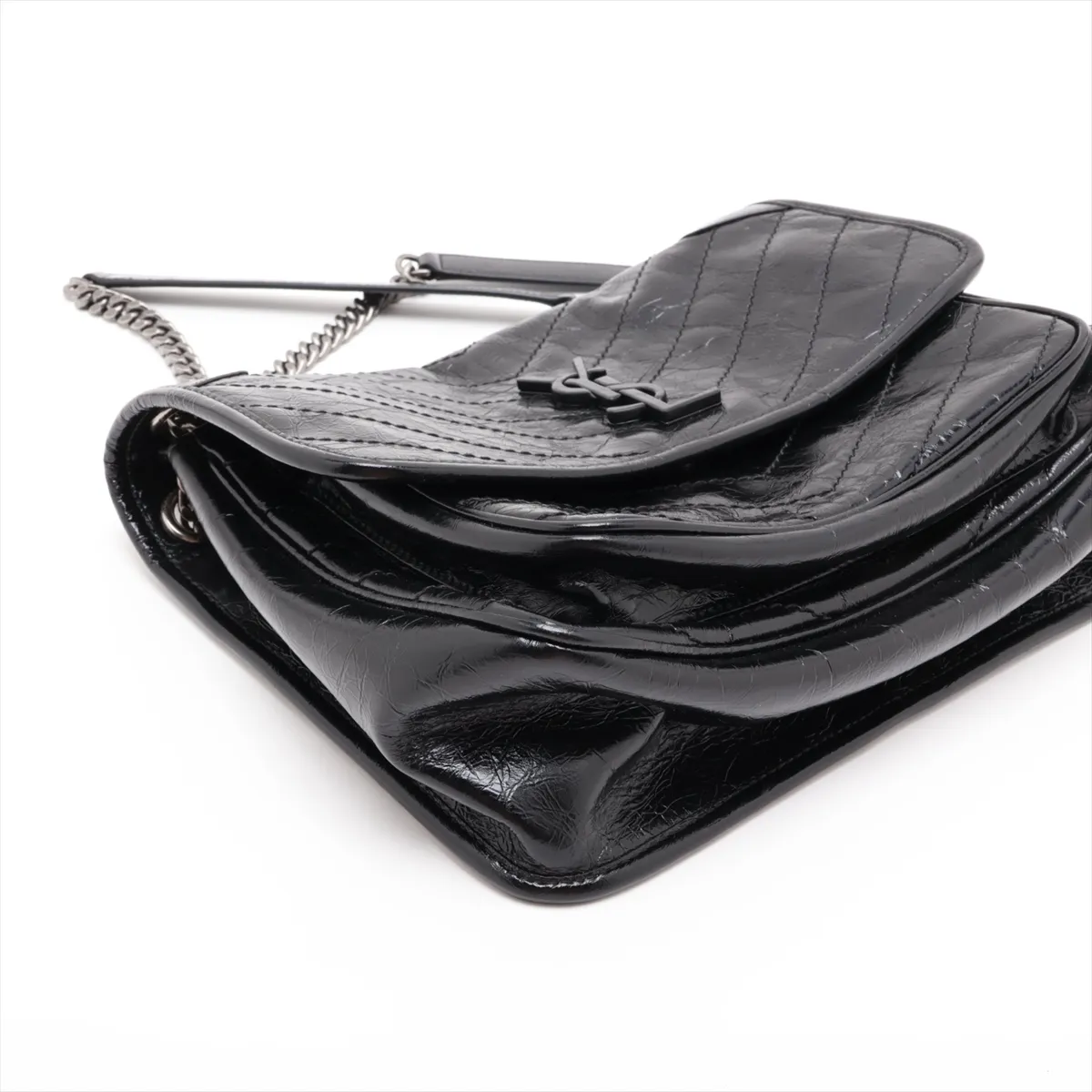Niki Leather Chain Shoulder Bag, Black, 633158 — view 4
