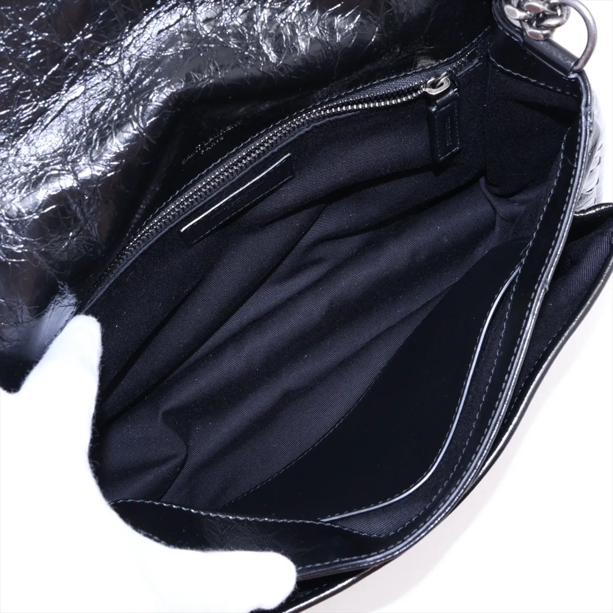 Niki Leather Chain Shoulder Bag, Black, 633158 — view 7