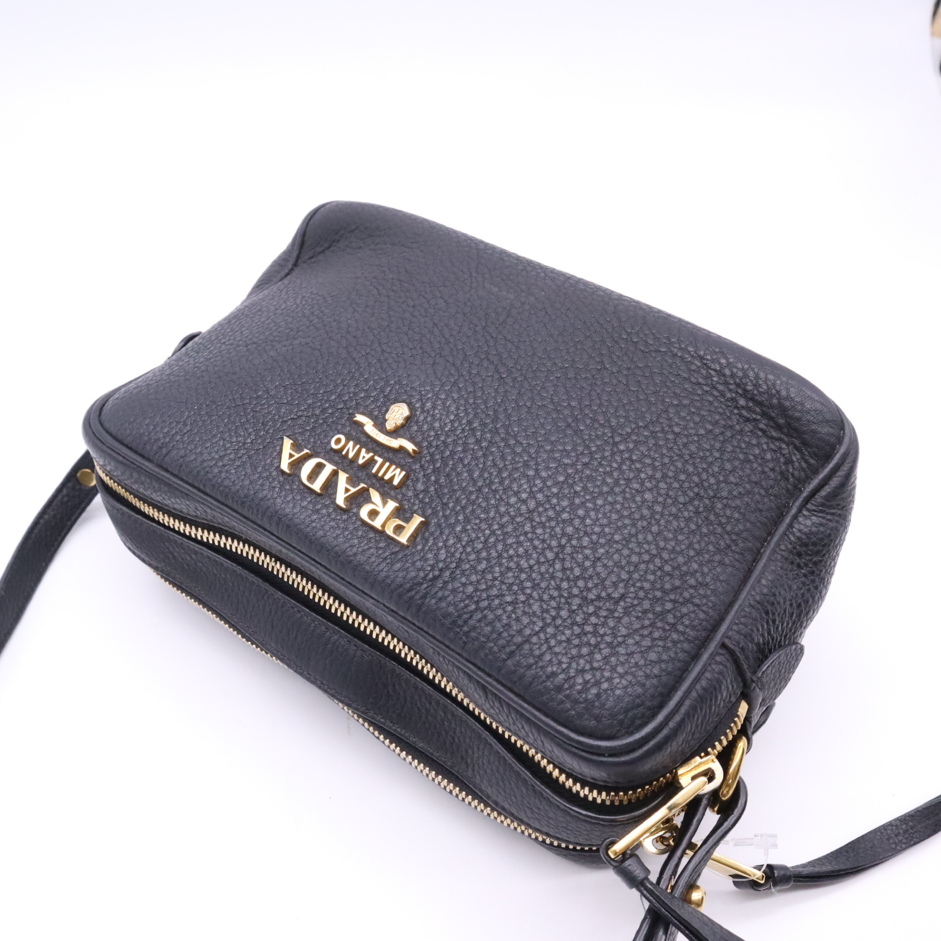 1BH082 Leather Shoulder Bag, Black — view 3