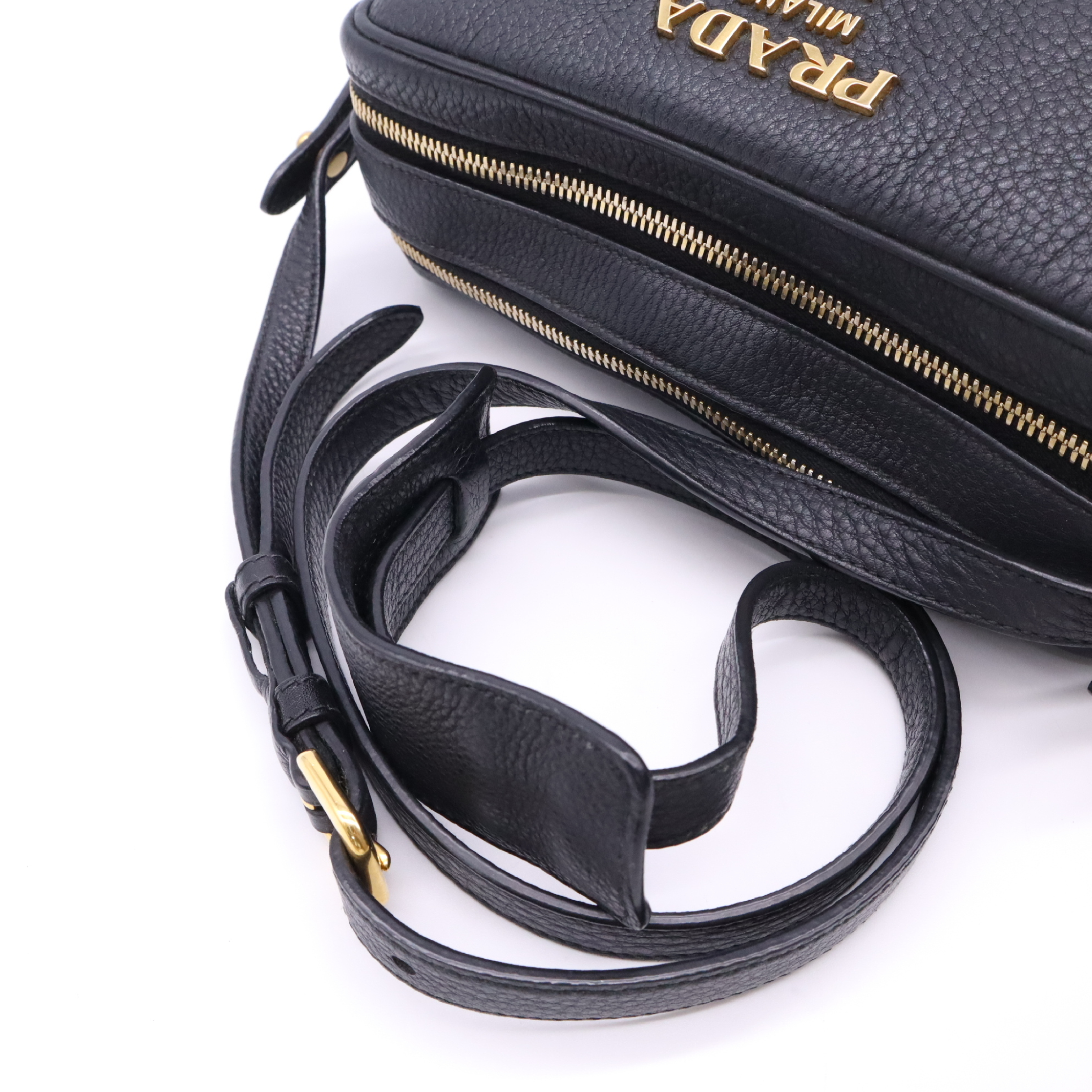 1BH082 Leather Shoulder Bag, Black — view 6
