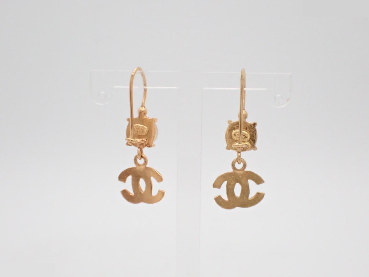 hook earrings, 99P, Coco Mark, rhinestone, gold, height 3.5cm — view 2