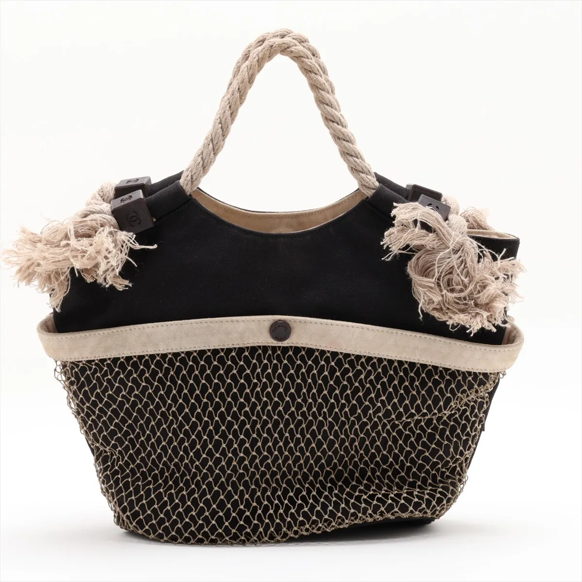 Camellia Canvas Handbag, Black with Silver Hardware — view 2