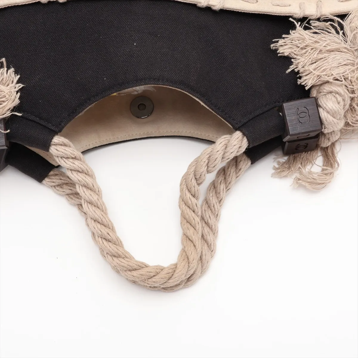 Camellia Canvas Handbag, Black with Silver Hardware — view 5