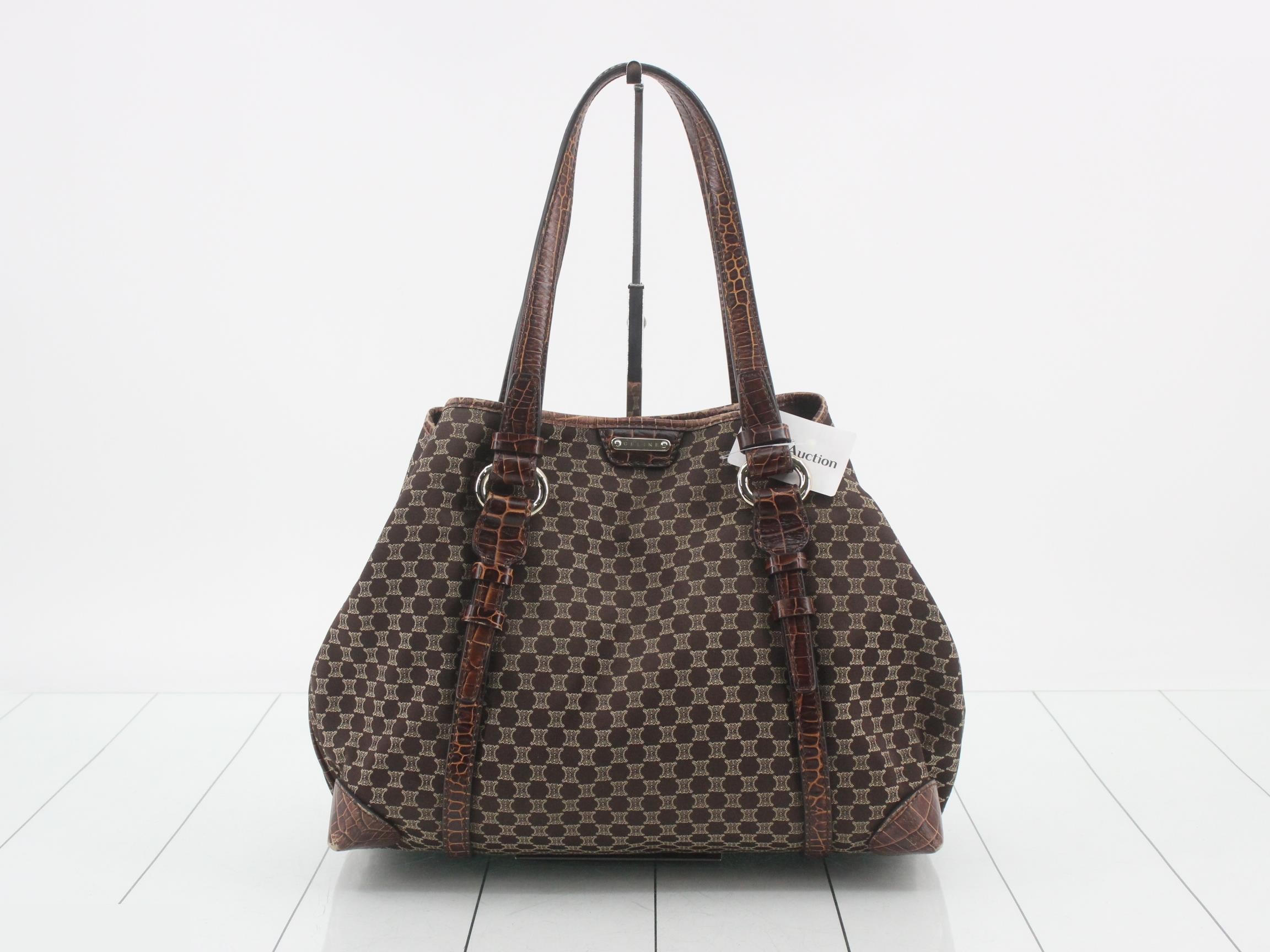 Macadam Crocodile Embossed Tote Bag, Canvas & Leather, 2-Way
