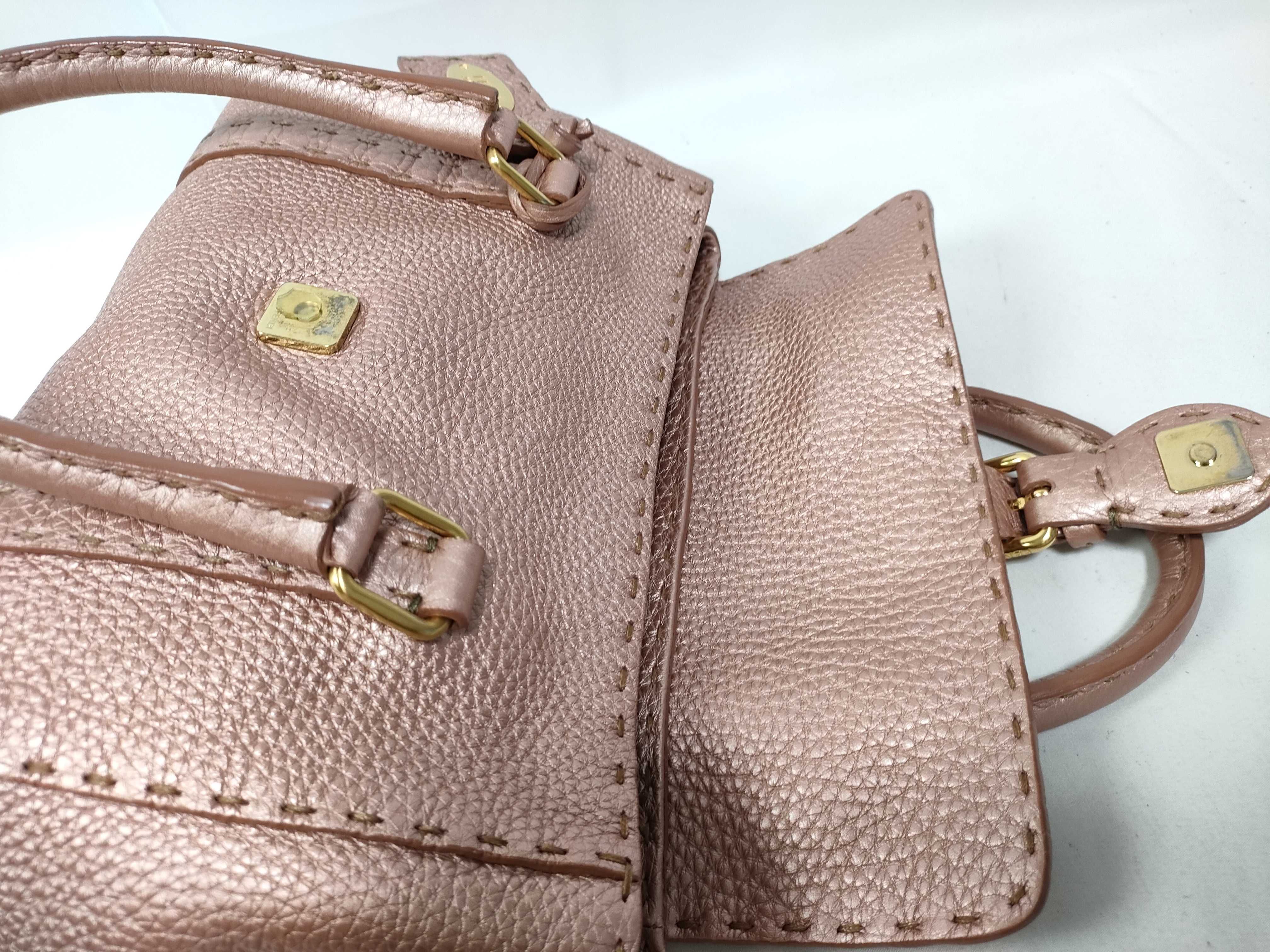 Selleria Minilinda Pink Gold Leather Stitch Hand Handbag — view 11