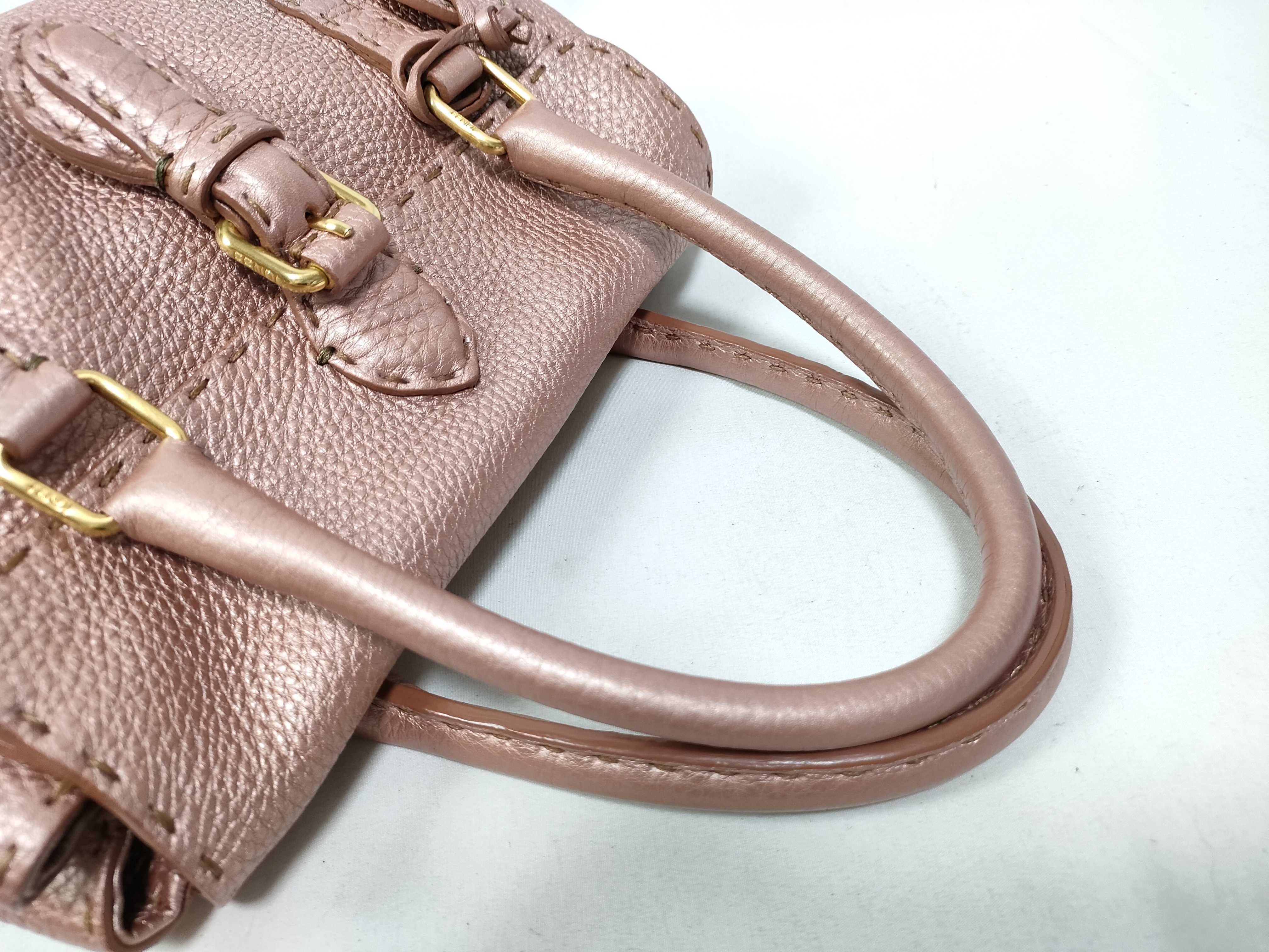 Selleria Minilinda Pink Gold Leather Stitch Hand Handbag — view 8