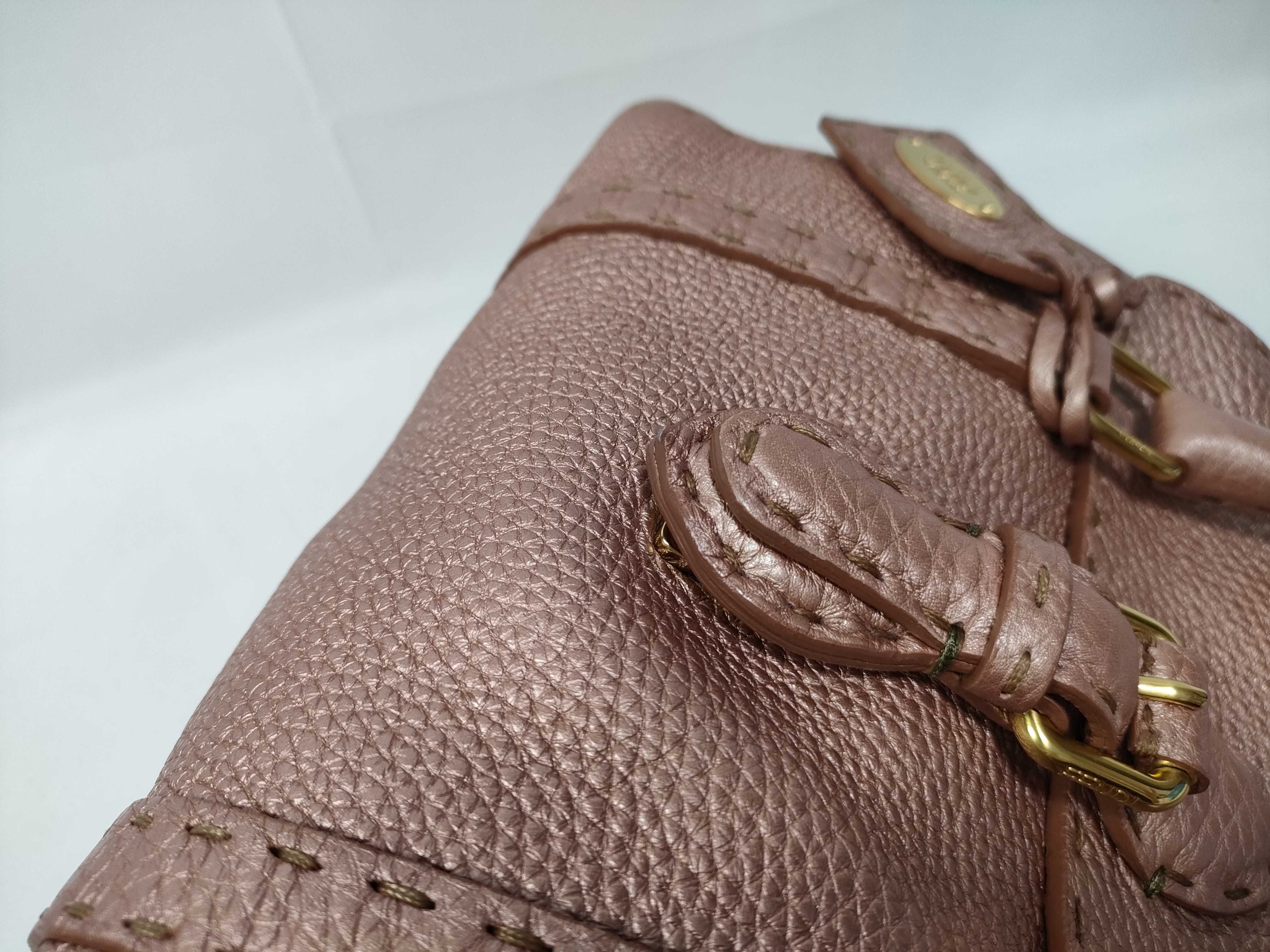 Selleria Minilinda Pink Gold Leather Stitch Hand Handbag — view 9