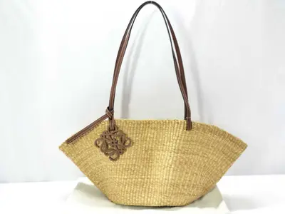 Anagram Small Shell Basket Raffia x Leather Basket Bag (with dust bag) - Handbag