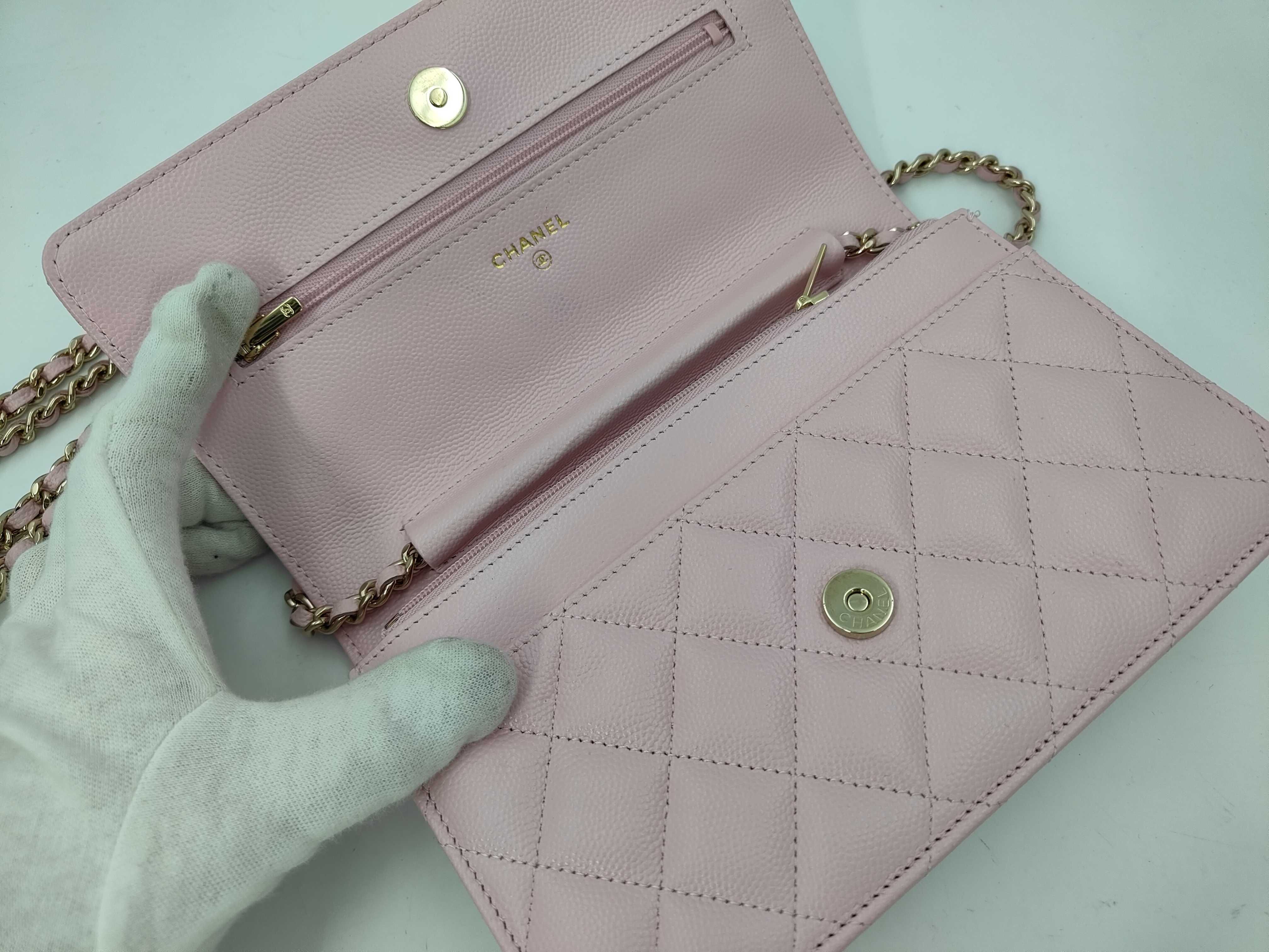 Caviar Skin Chain Wallet with Rhinestones — view 7