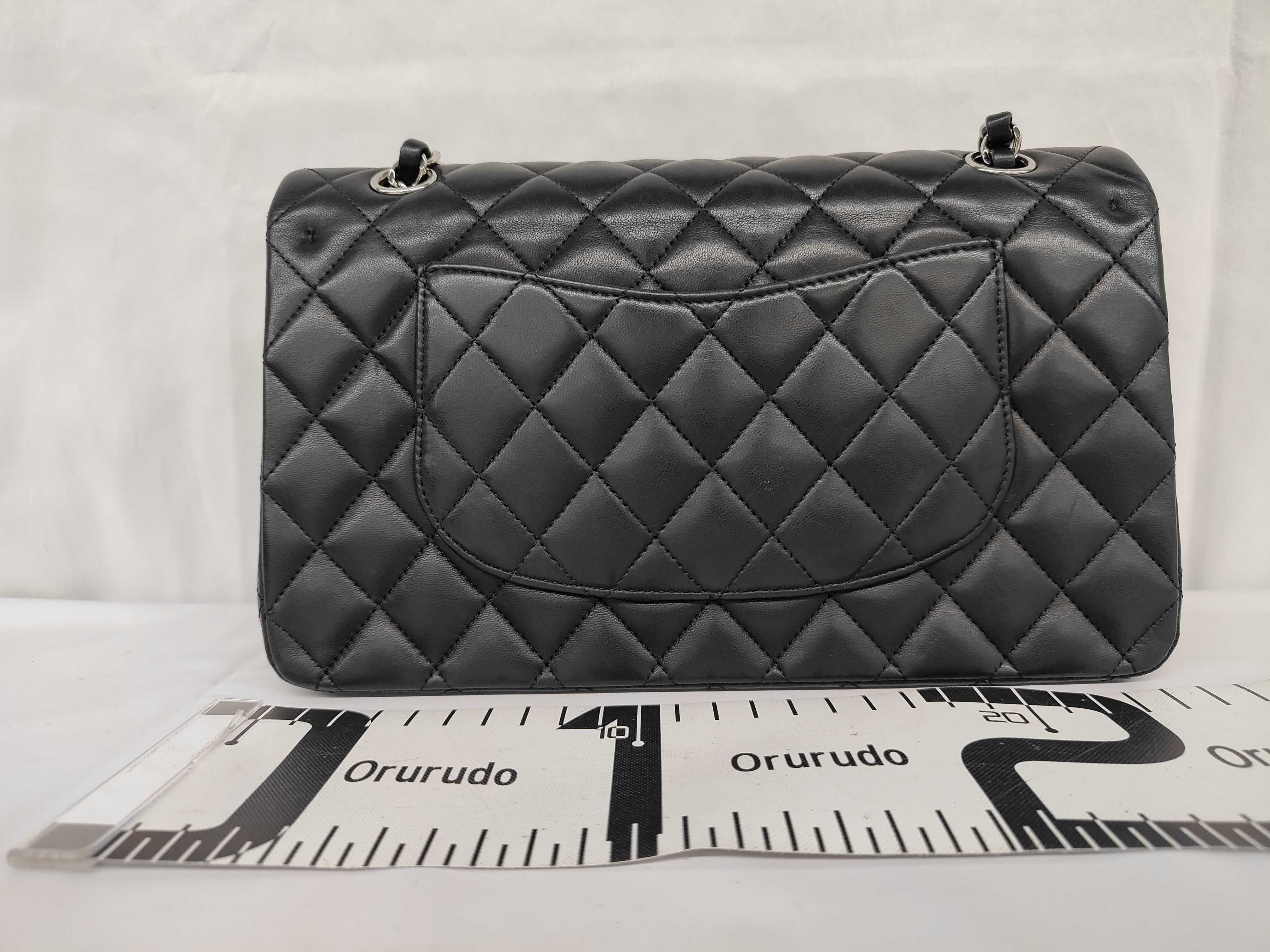 Matelassé Double Flap Chain Shoulder Bag, Black Lambskin, Silver Hardware. — view 2
