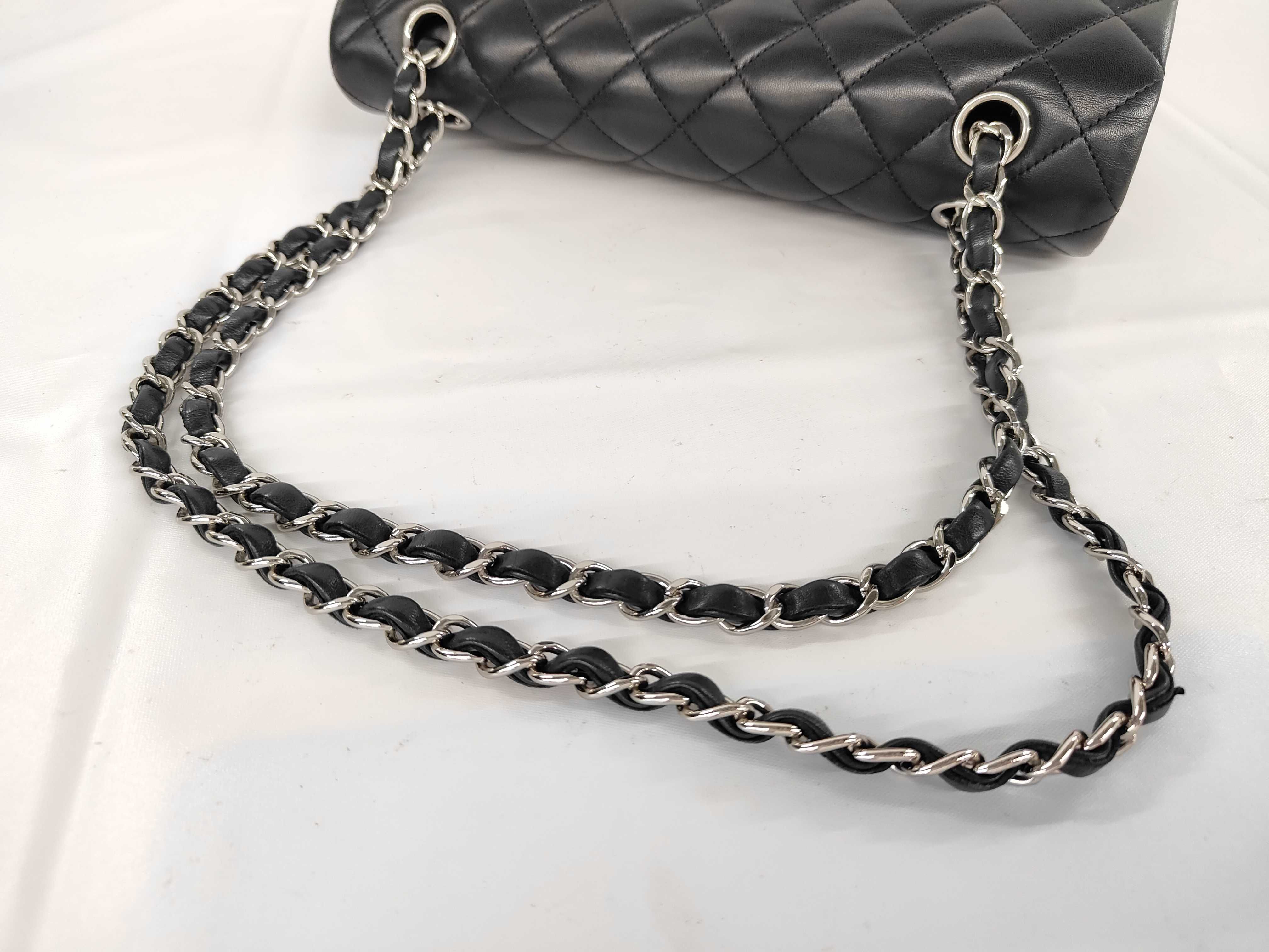 Matelassé Double Flap Chain Shoulder Bag, Black Lambskin, Silver Hardware. — view 3