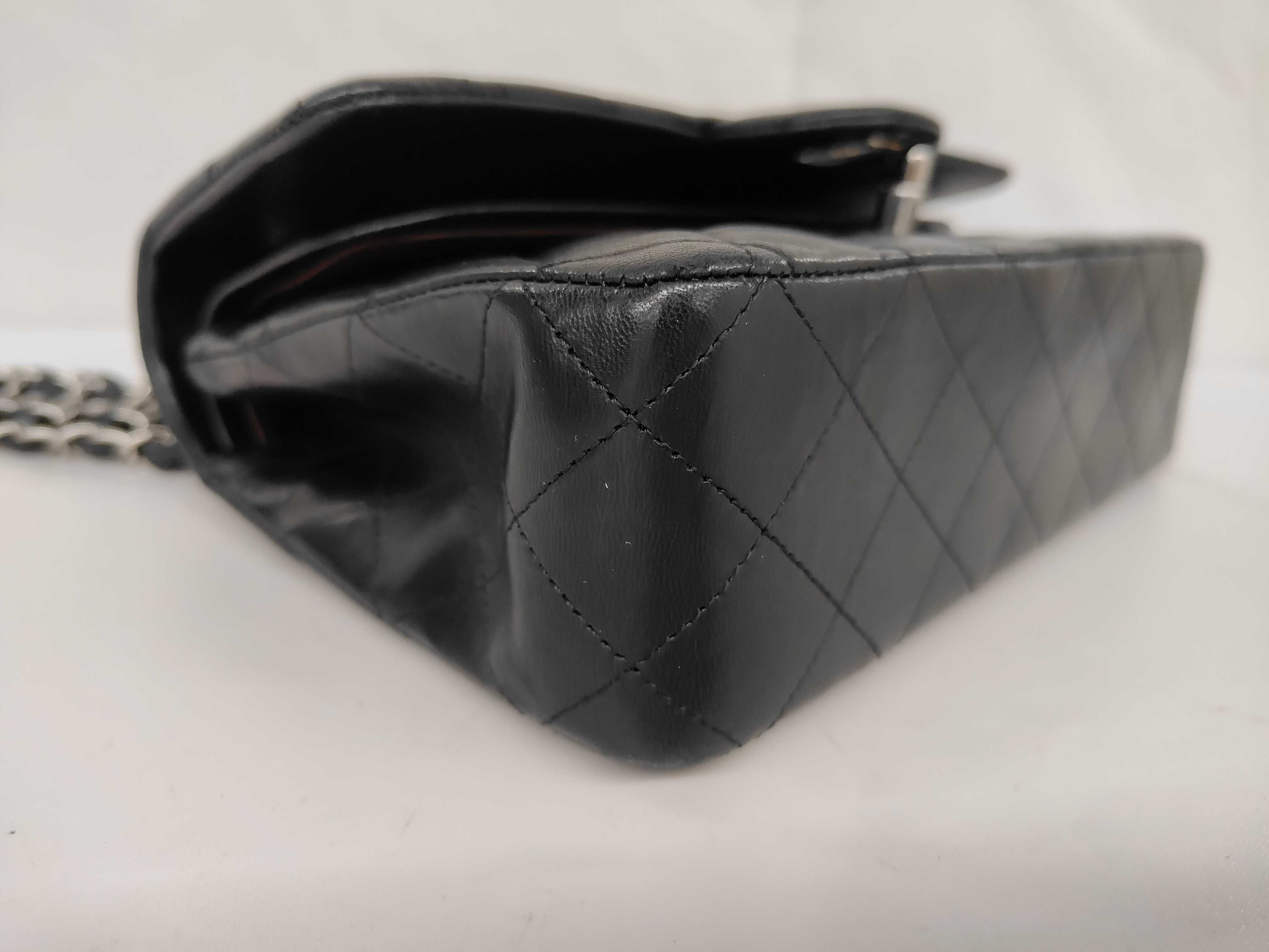 Matelassé Double Flap Chain Shoulder Bag, Black Lambskin, Silver Hardware. — view 7