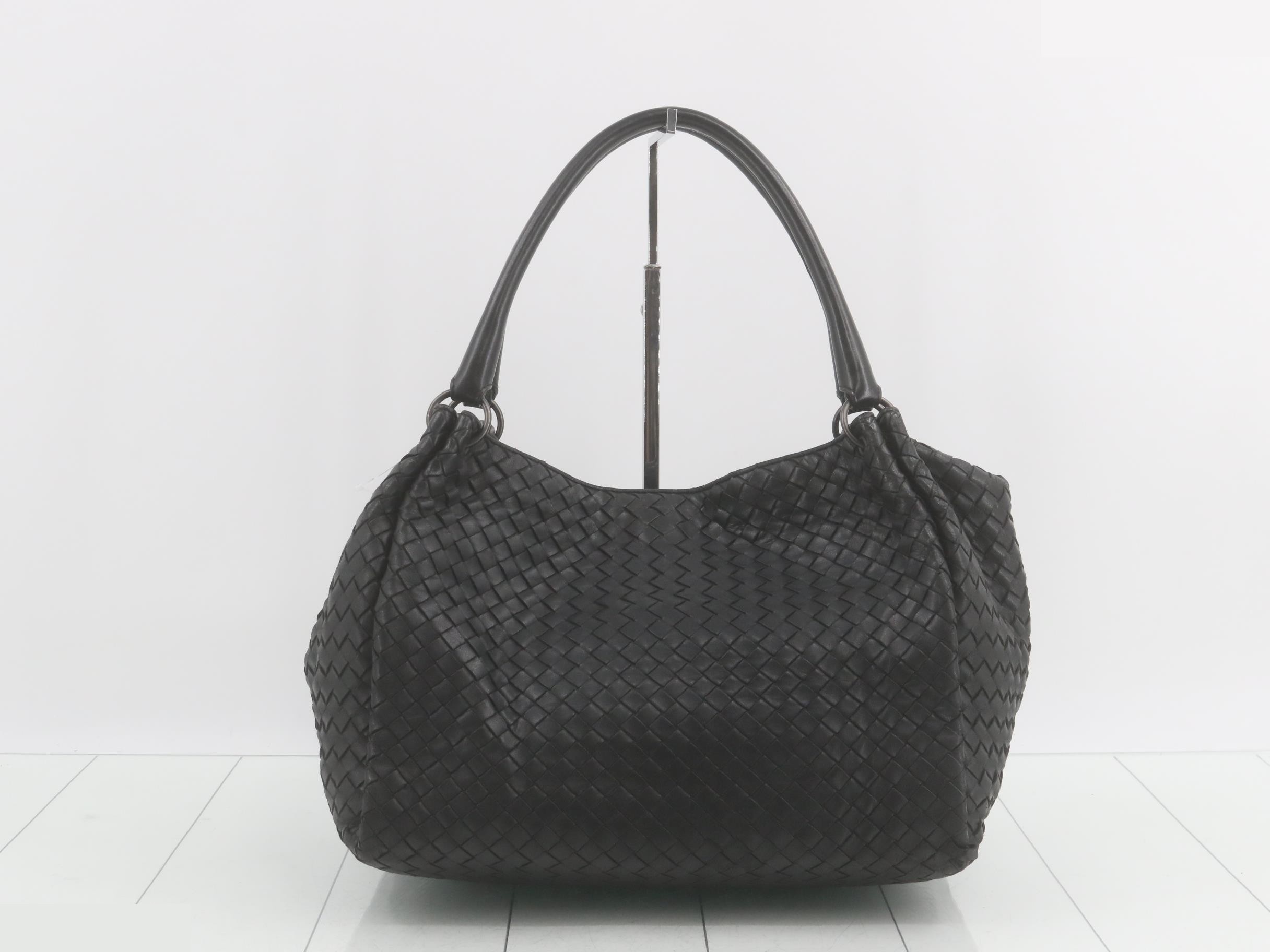 Intrecciato Leather Tote Bag, Black — view 2