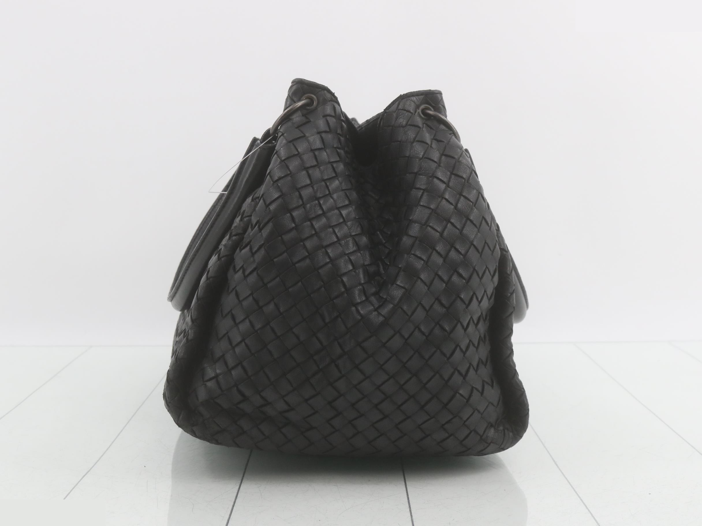 Intrecciato Leather Tote Bag, Black — view 3
