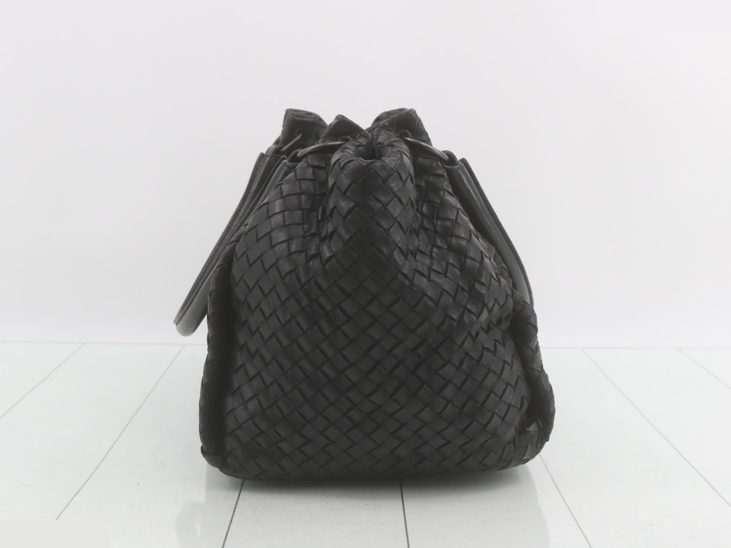 Intrecciato Leather Tote Bag, Black — view 4