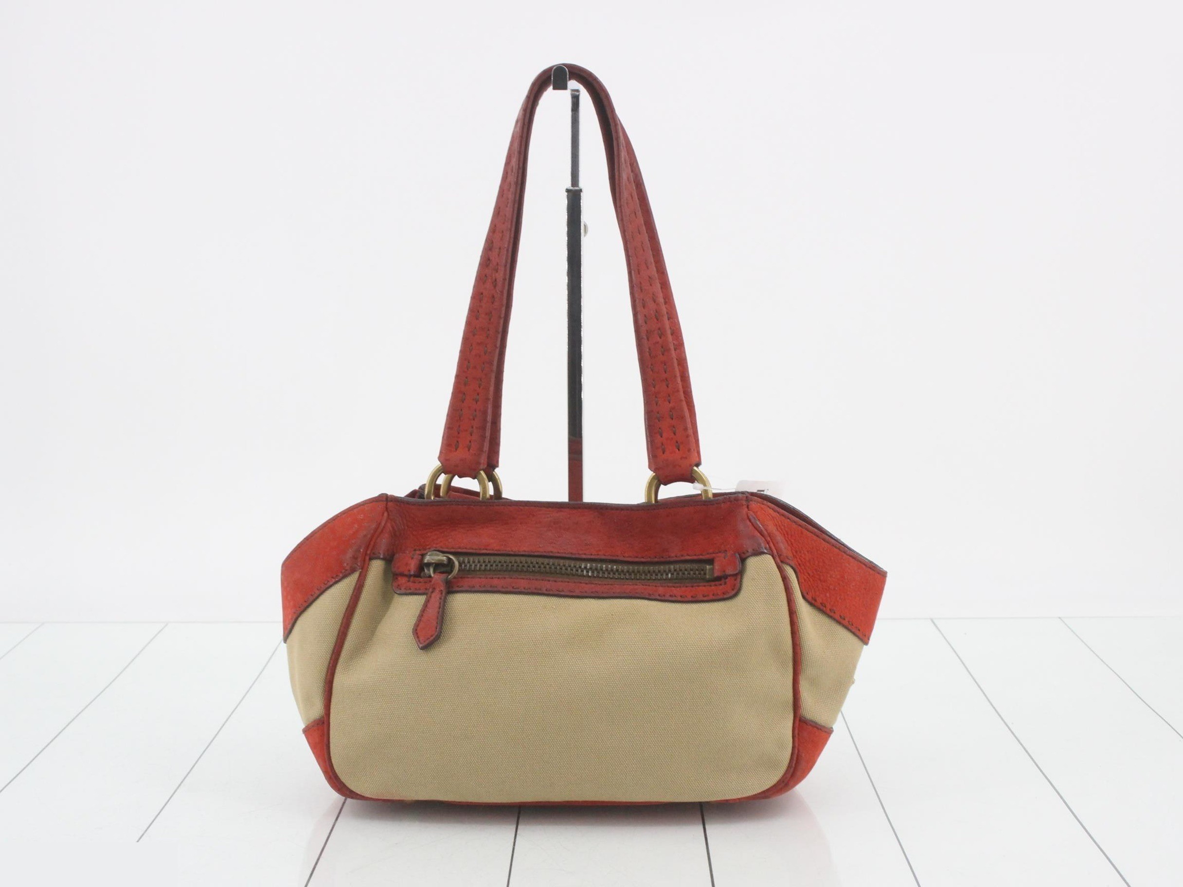 Leather and canvas combination handbag — view 2