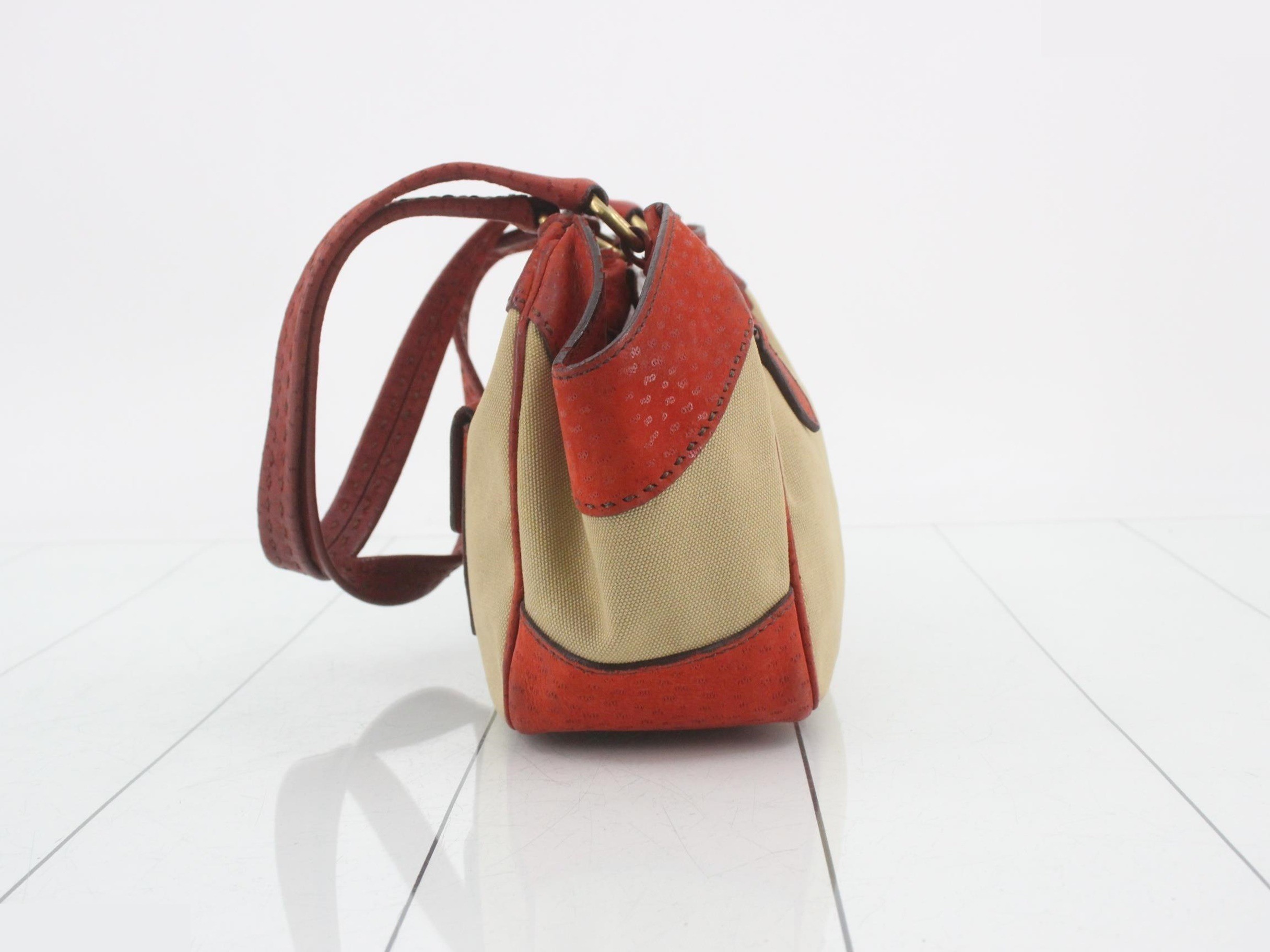 Leather and canvas combination handbag — view 3