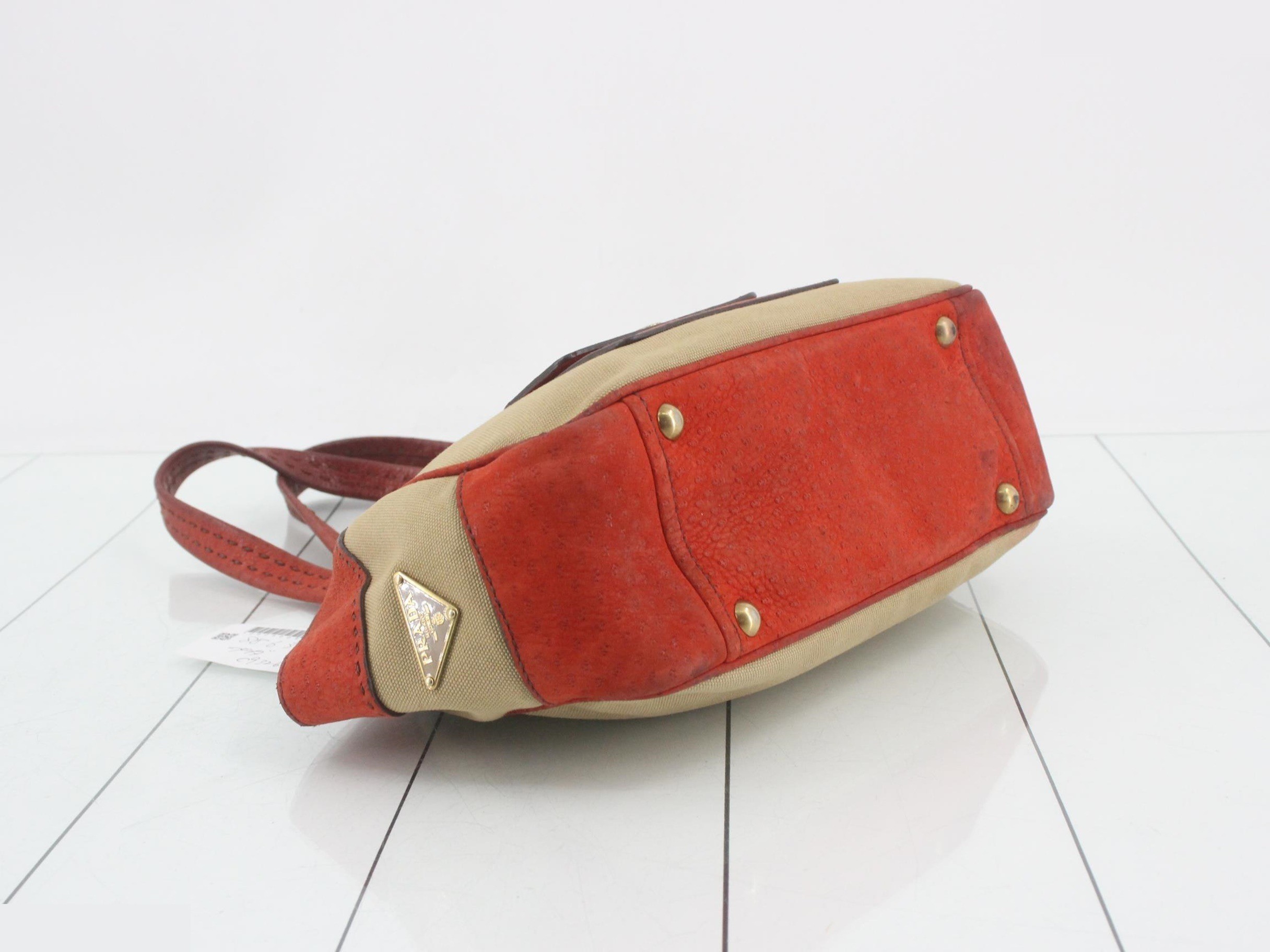Leather and canvas combination handbag — view 5