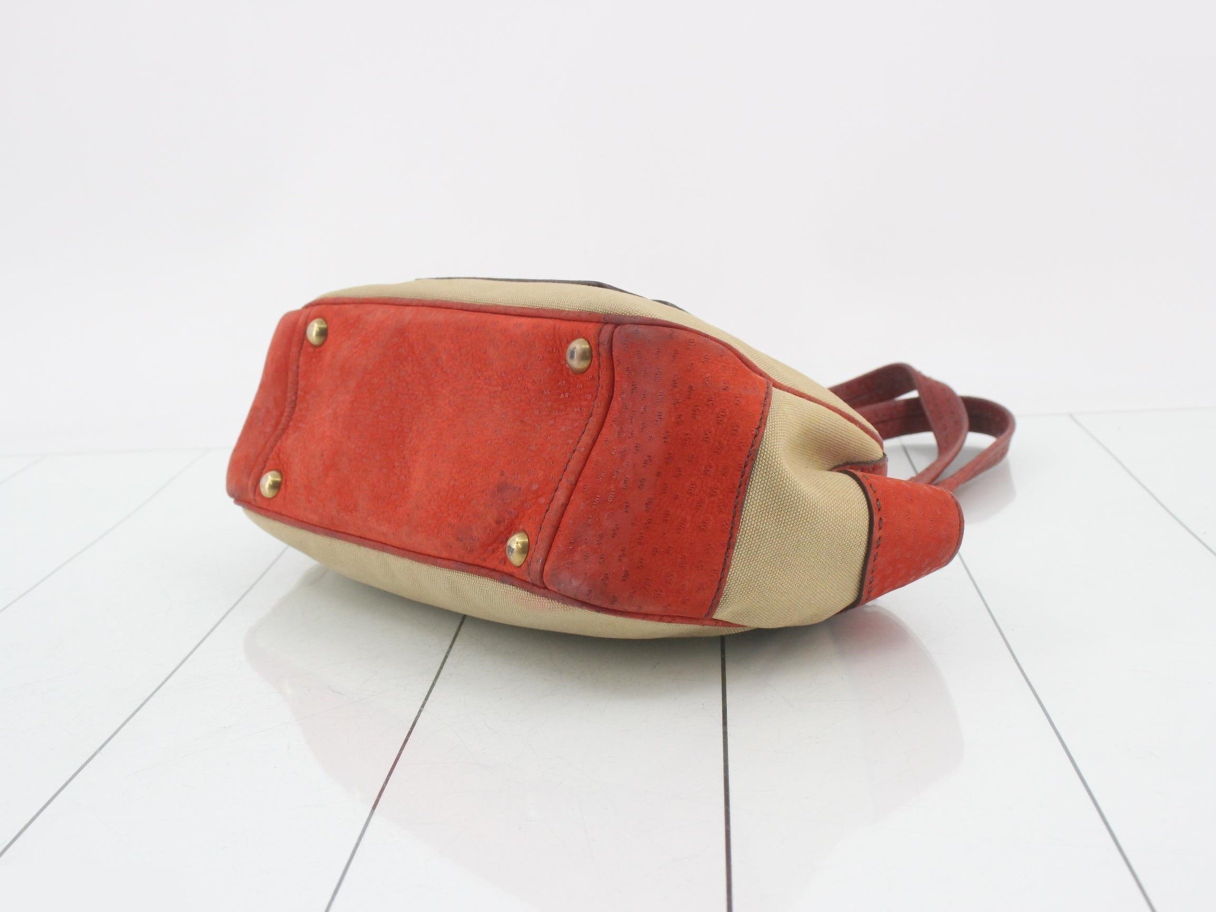 Leather and canvas combination handbag — view 6