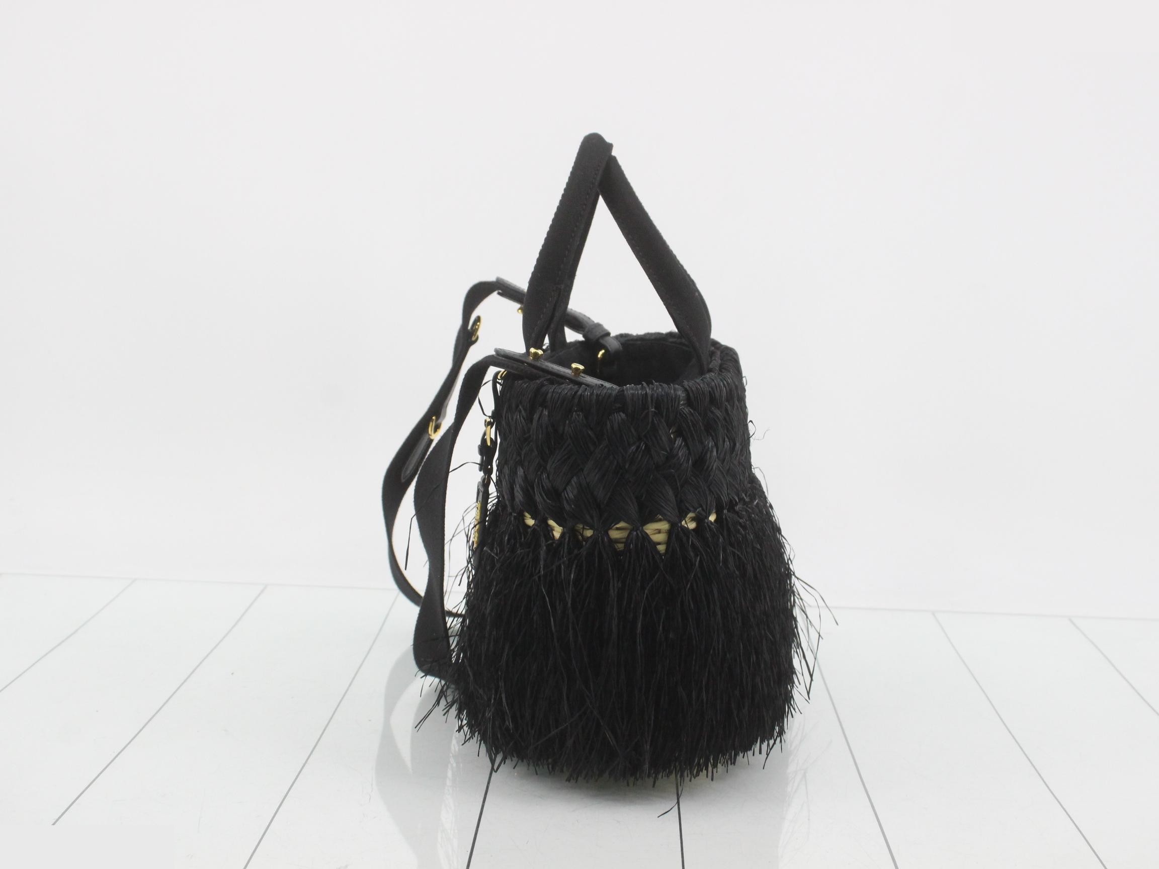 1BG089 Basket Bag, Fringe, Raffia, Black — view 3