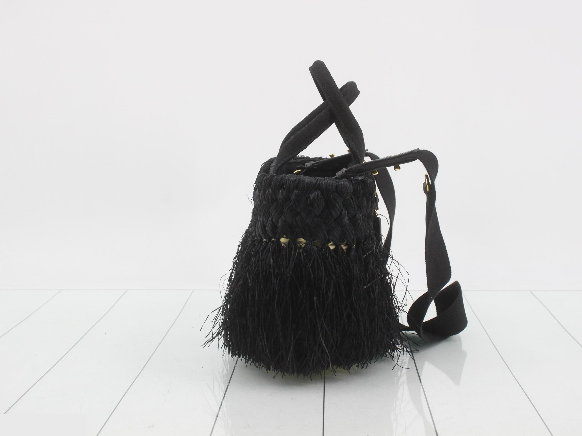 1BG089 Basket Bag, Fringe, Raffia, Black — view 4