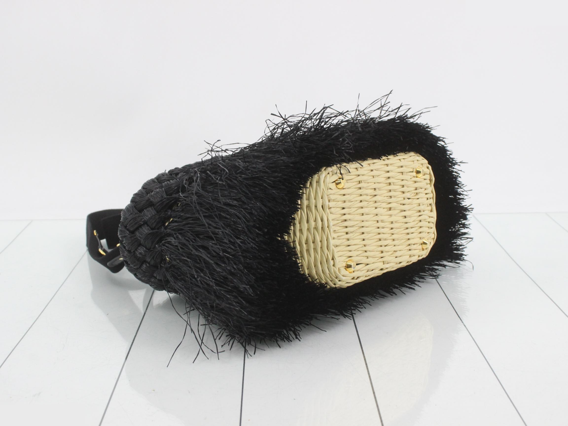 1BG089 Basket Bag, Fringe, Raffia, Black — view 5