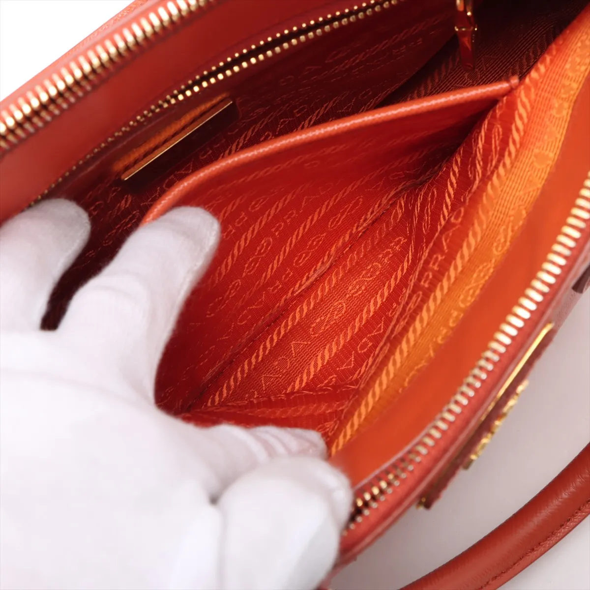 Saffiano Luxe Galleria Leather 2WAY Handbag Orange BN2316 Crochette Strap Rip — view 12