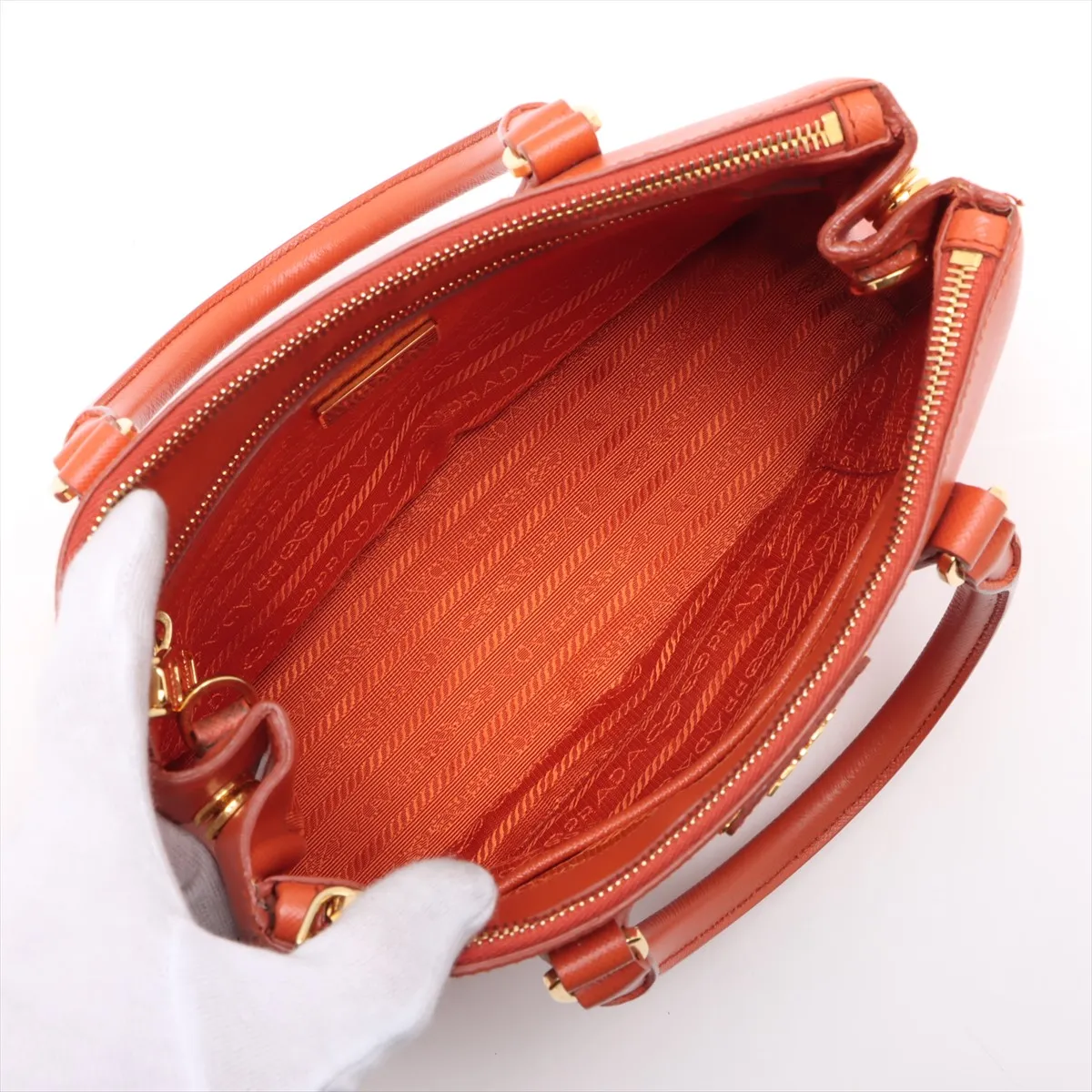 Saffiano Luxe Galleria Leather 2WAY Handbag Orange BN2316 Crochette Strap Rip — view 8