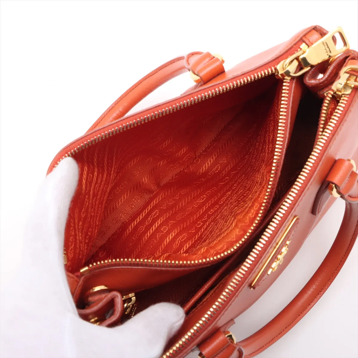 Saffiano Luxe Galleria Leather 2WAY Handbag Orange BN2316 Crochette Strap Rip — view 9