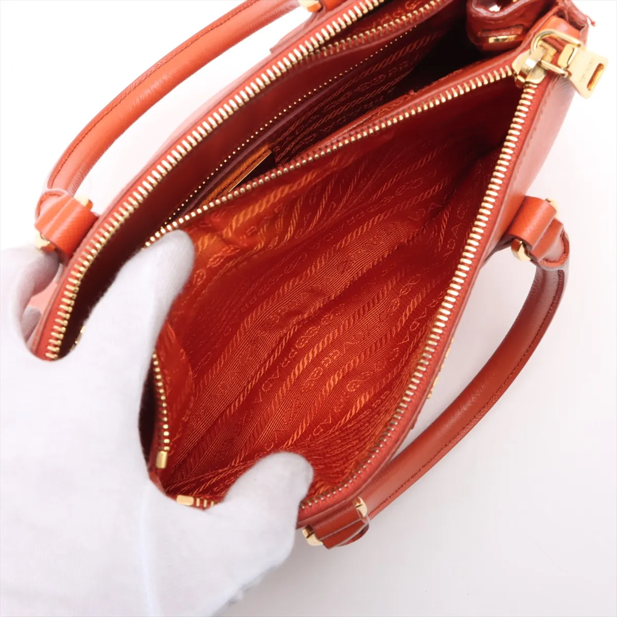 Saffiano Luxe Galleria Leather 2WAY Handbag Orange BN2316 Crochette Strap Rip — view 10