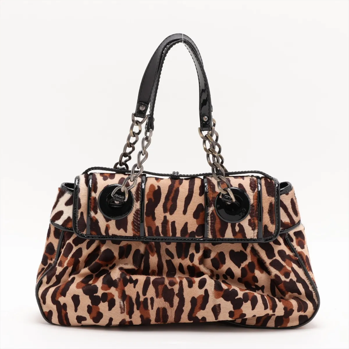 8BN165 Calf Hair x Patent Leather Handbag Leopard Print — view 2