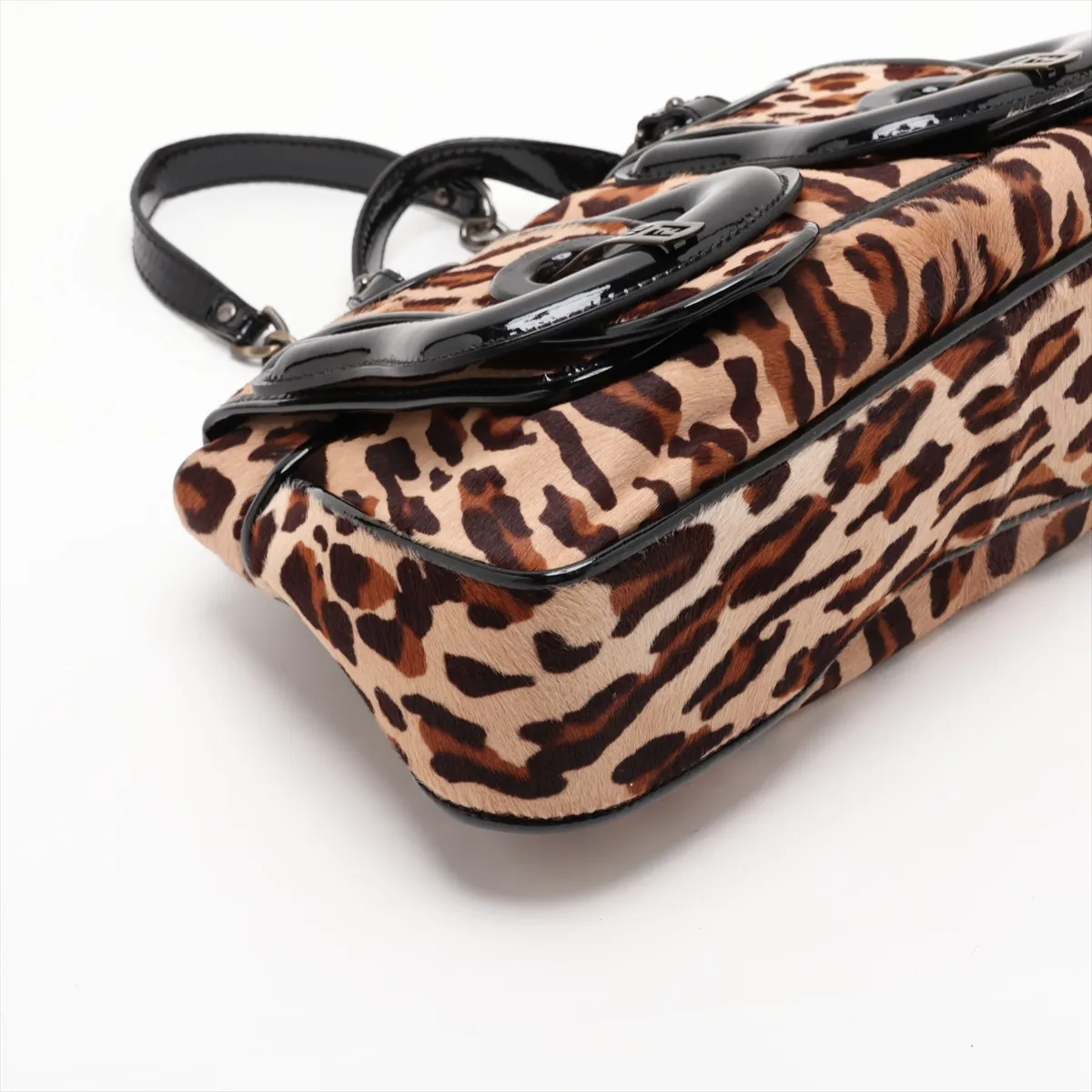 8BN165 Calf Hair x Patent Leather Handbag Leopard Print — view 4