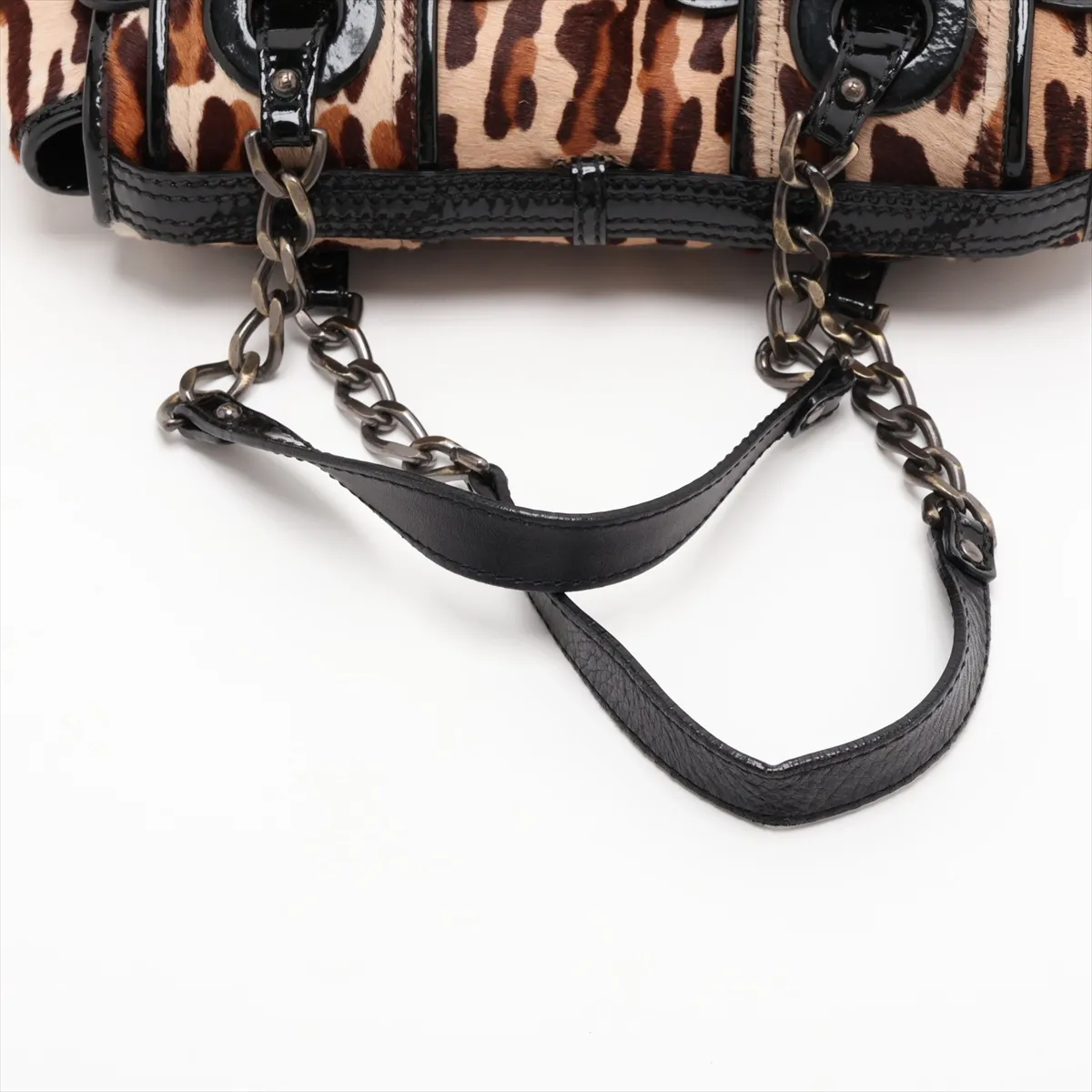 8BN165 Calf Hair x Patent Leather Handbag Leopard Print — view 5