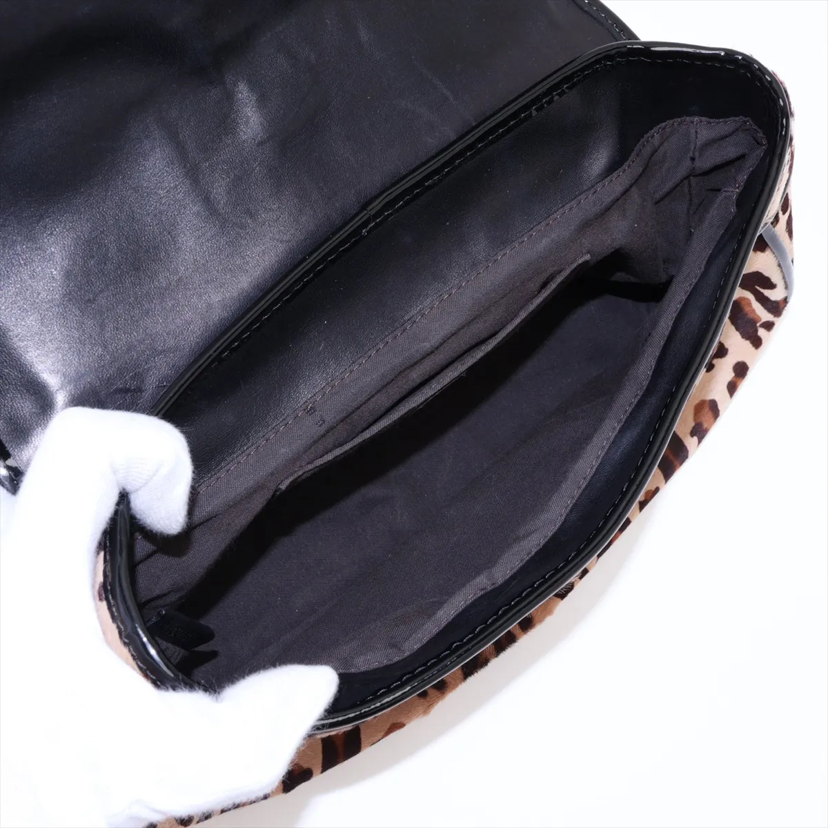 8BN165 Calf Hair x Patent Leather Handbag Leopard Print — view 7