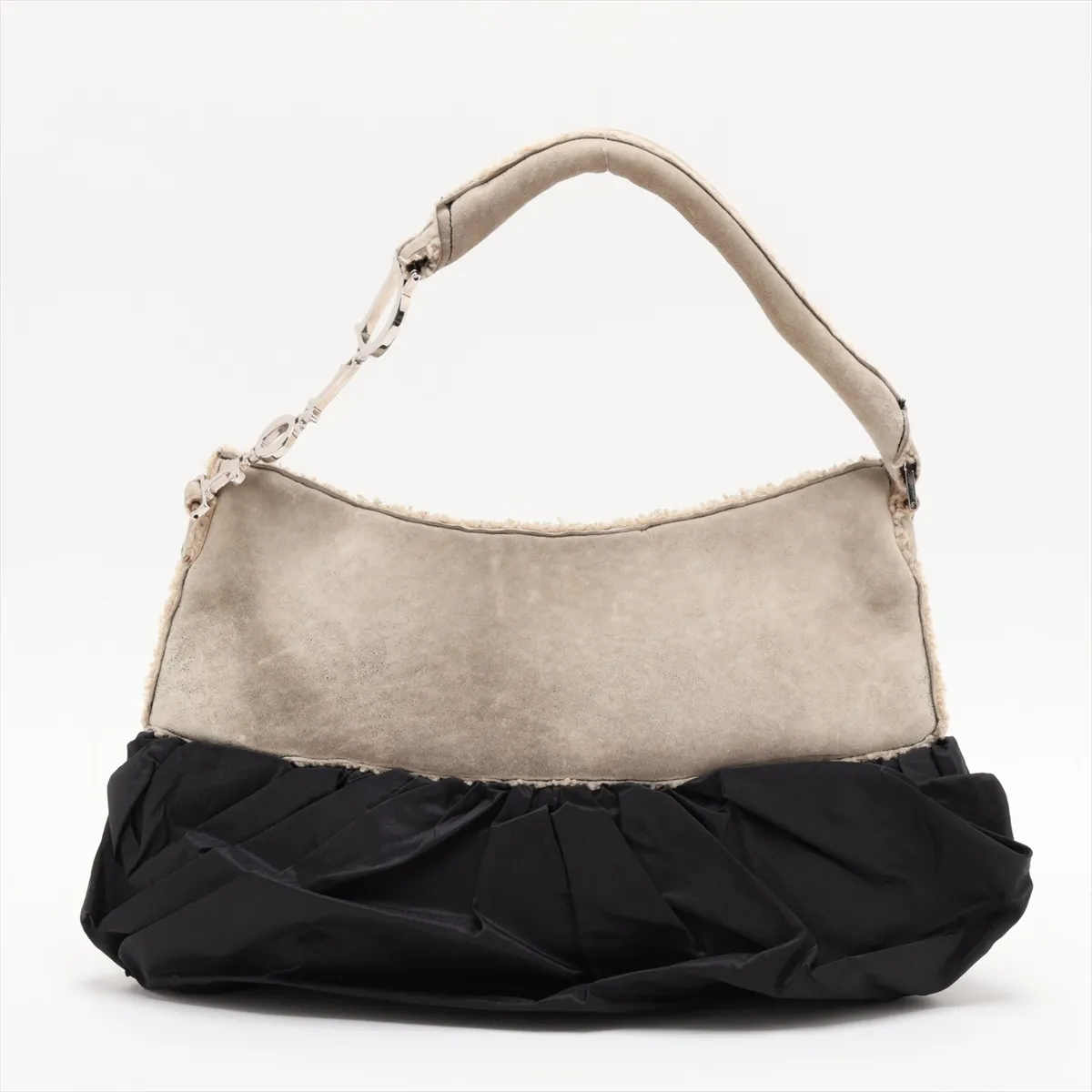 Corset Sheepskin x Nylon Handbag, Beige x Black, No Zipper Pull — view 2